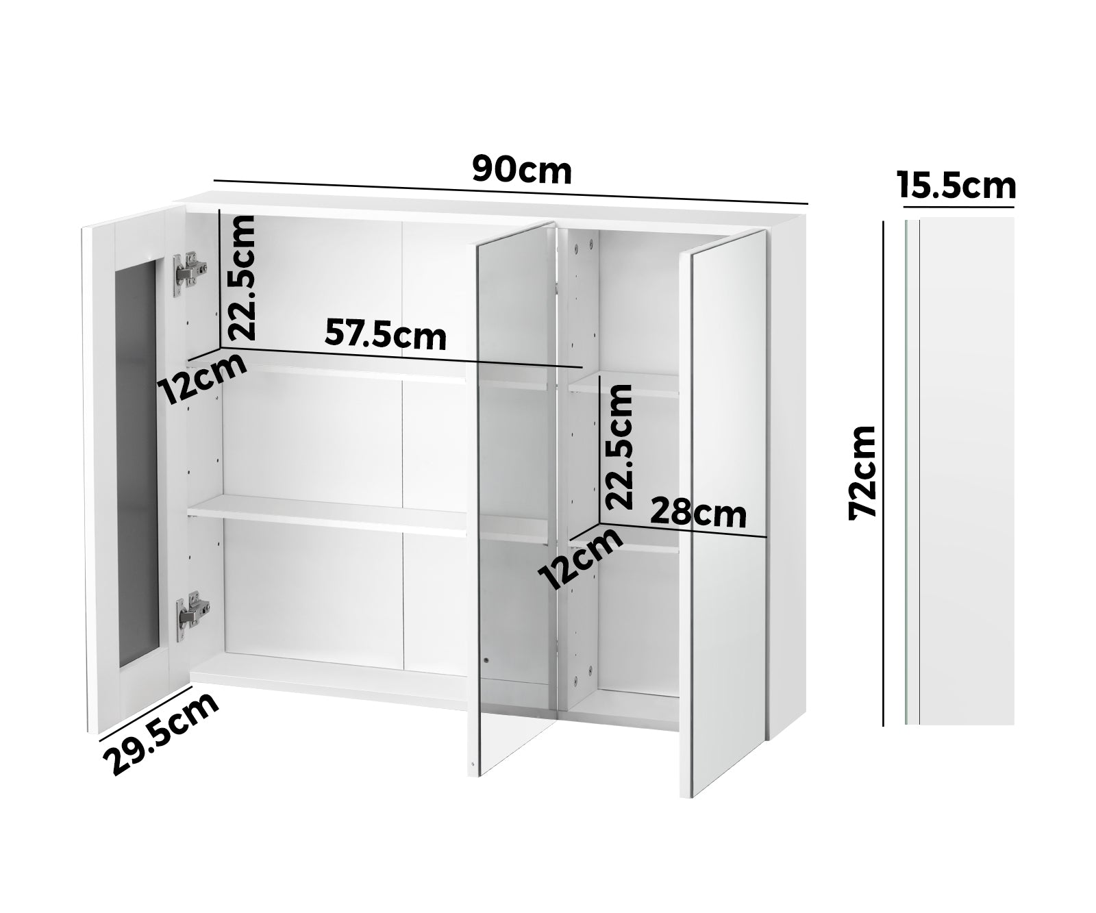 Welba Bathroom Mirror Cabinet Vanity Medicine Wall Storage White 900mm x 720mm - Sunyee