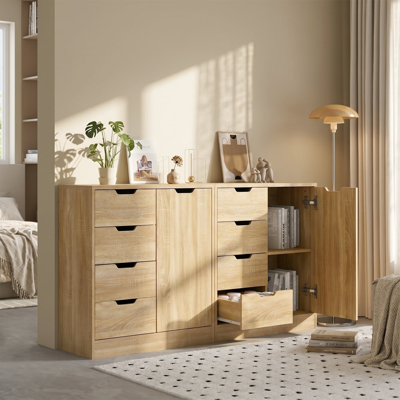 Oikiture Storage Cabinet Bathroom Buffet 4 Drawer Freestanding Cupboard