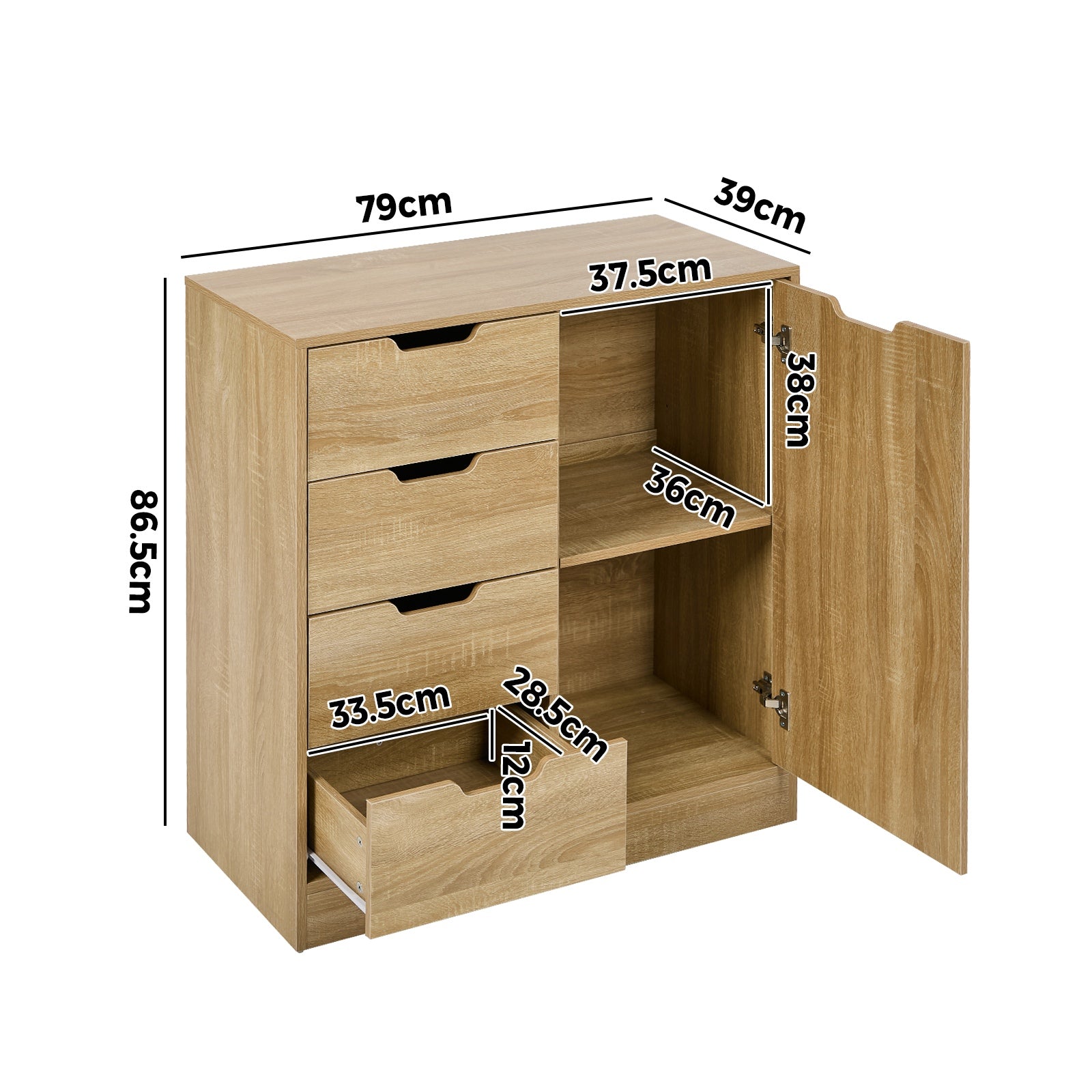 Oikiture Storage Cabinet Bathroom Buffet 4 Drawer Freestanding Cupboard