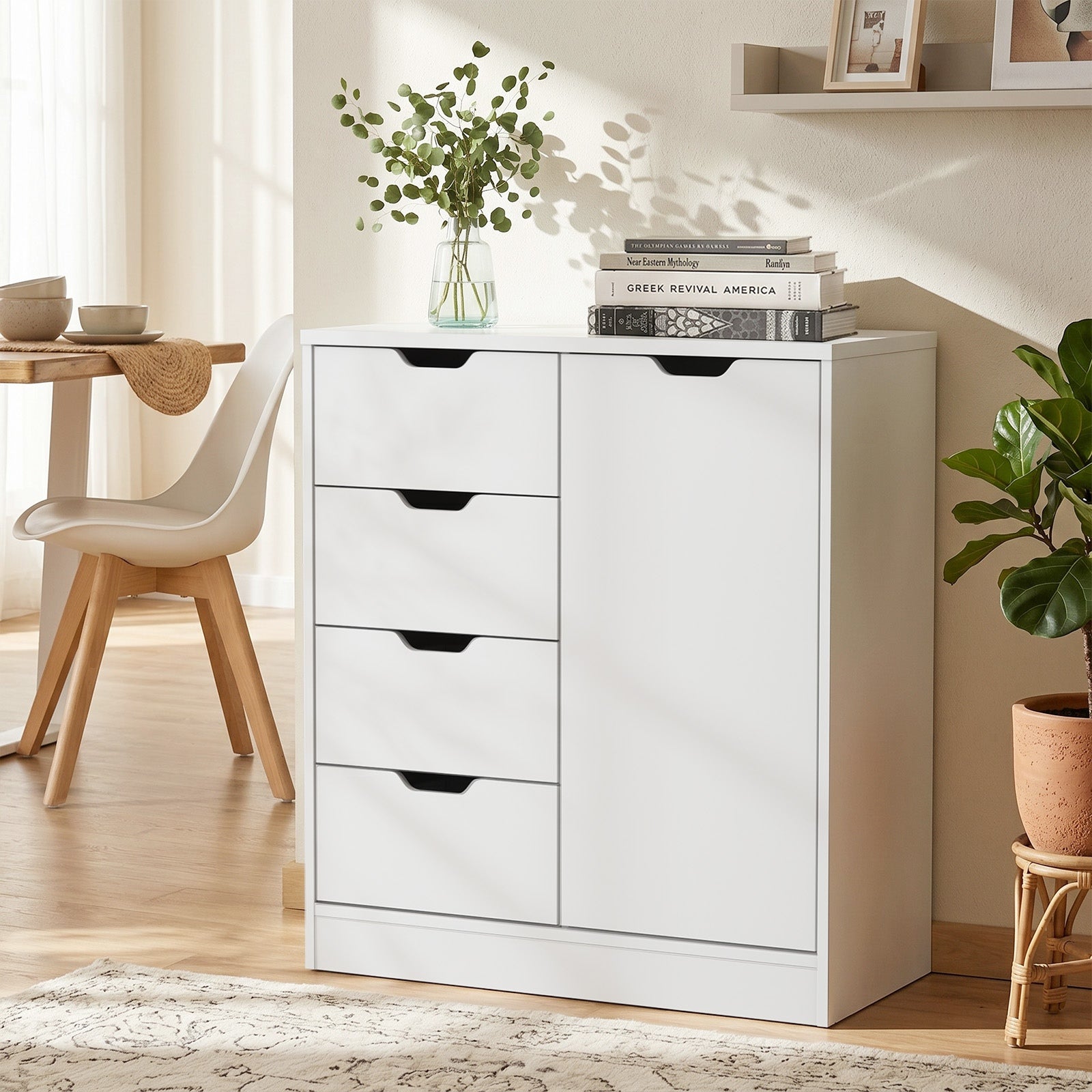 Oikiture Storage Cabinet Bathroom Buffet 4 Drawer Freestanding Cupboard White