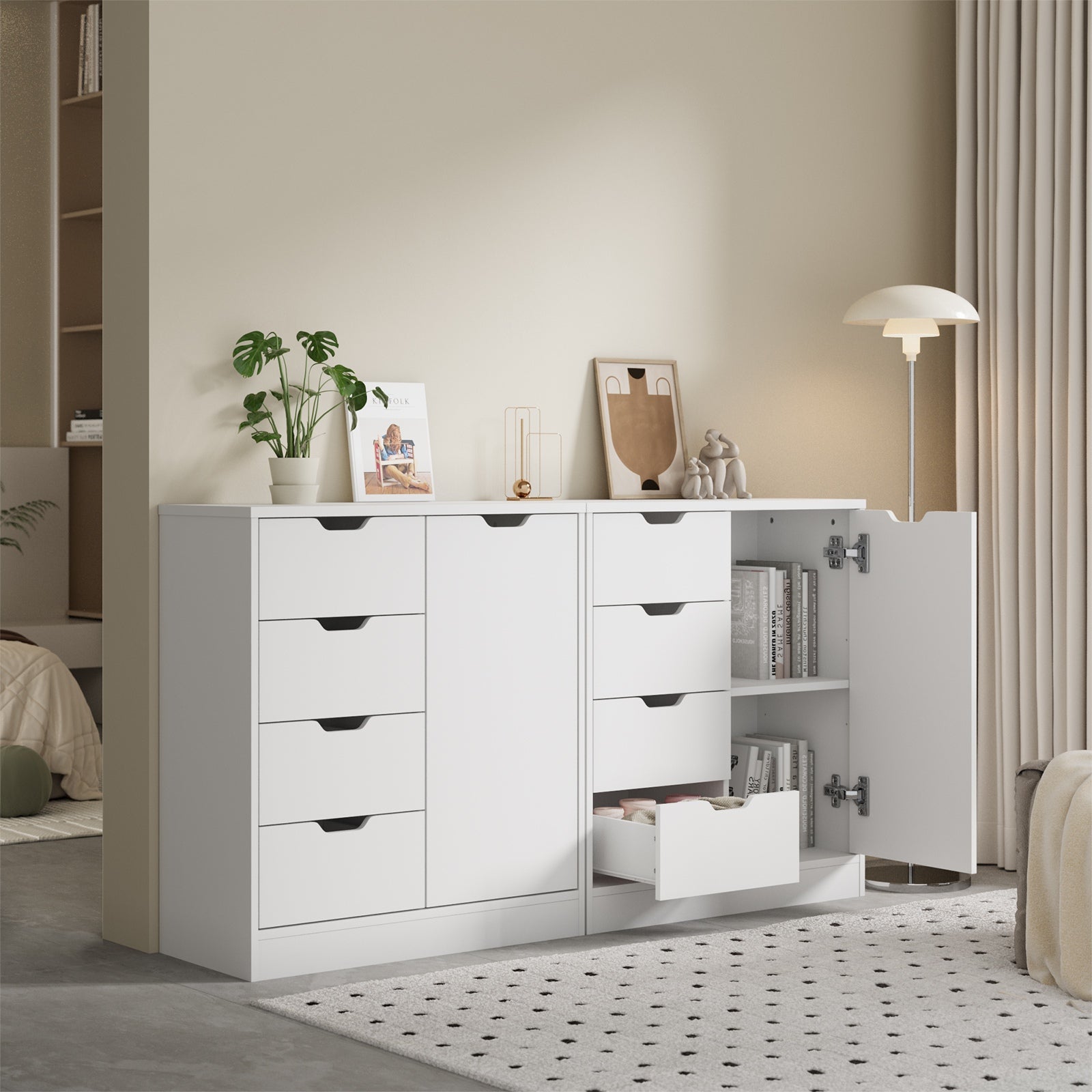 Oikiture Storage Cabinet Bathroom Buffet 4 Drawer Freestanding Cupboard White