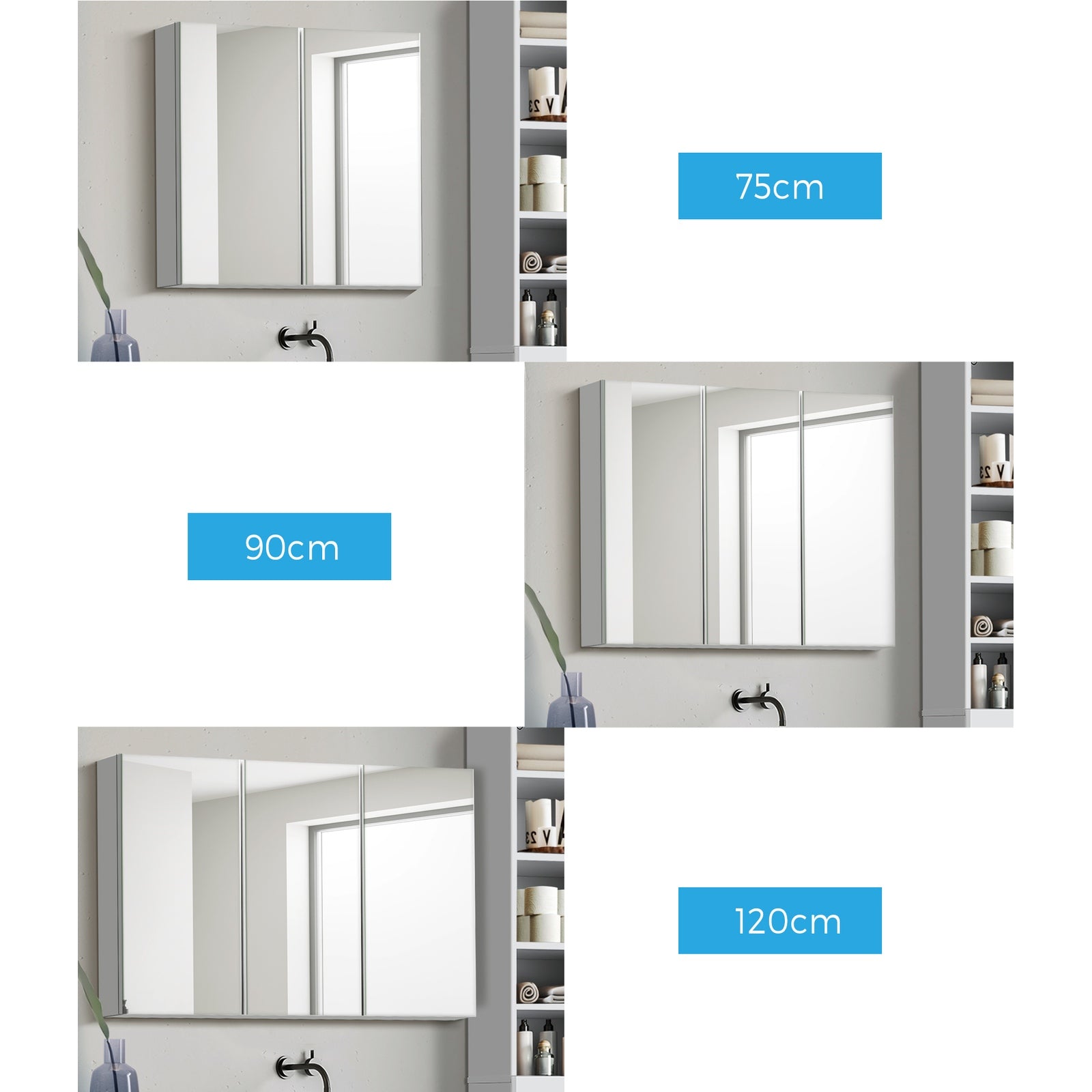 Welba Bathroom Mirror Cabinet Vanity Medicine Wall Storage 600/750/900/1200mm - Sunyee