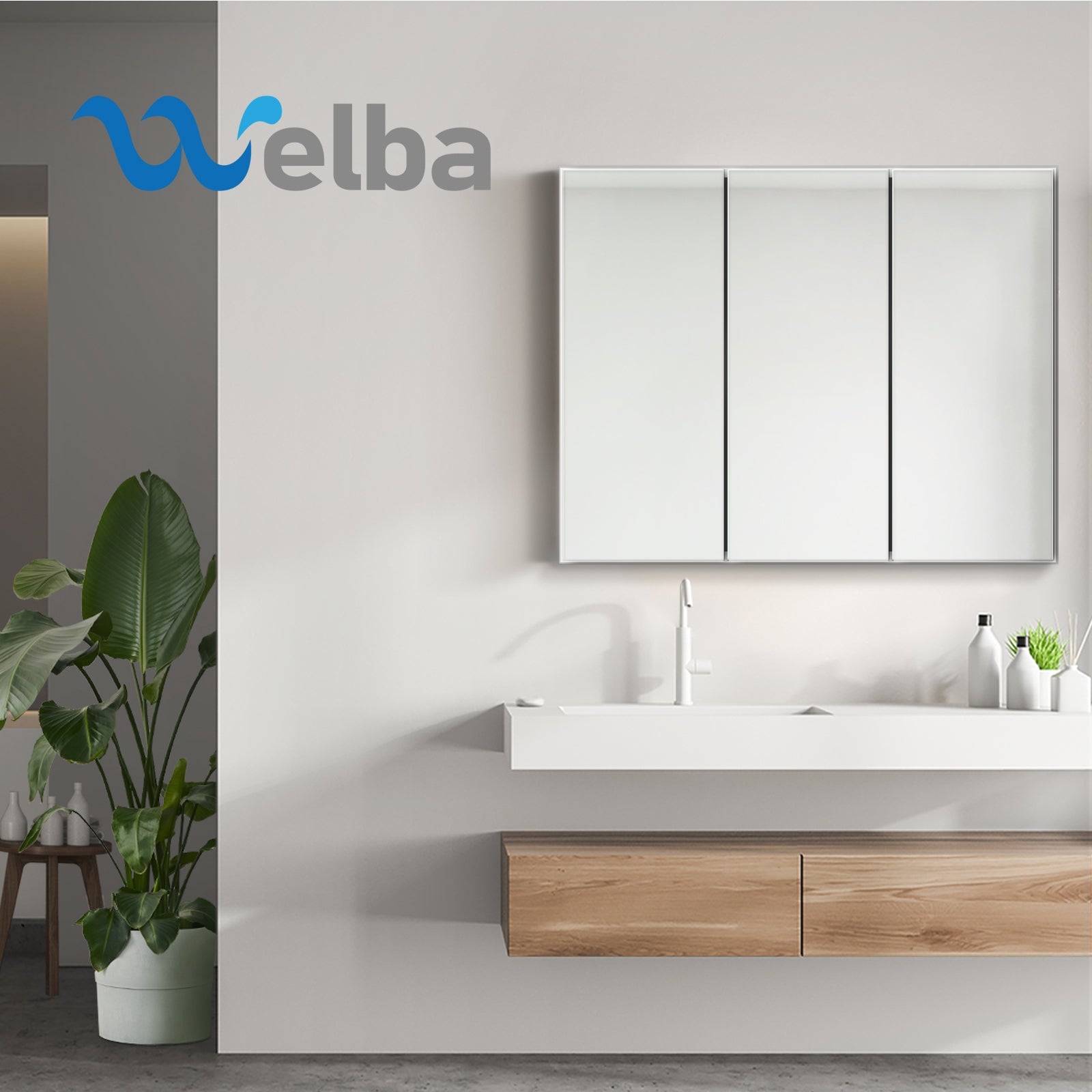 Welba Bathroom Mirror Cabinet Vanity Medicine Wall Storage 600/750/900/1200mm - Sunyee