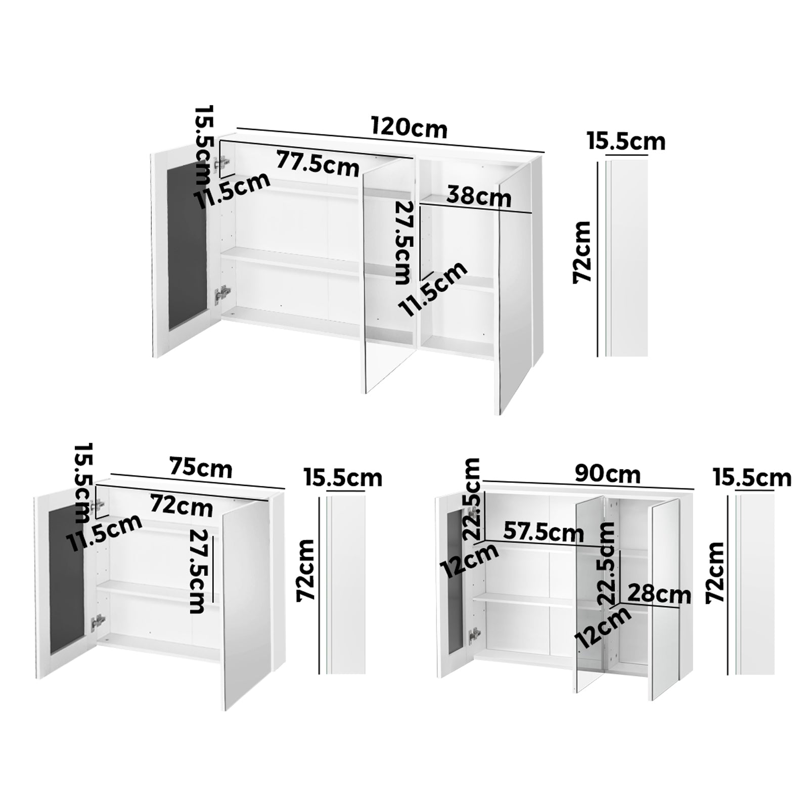 Welba Bathroom Mirror Cabinet Vanity Medicine Wall Storage 600/750/900/1200mm - Sunyee