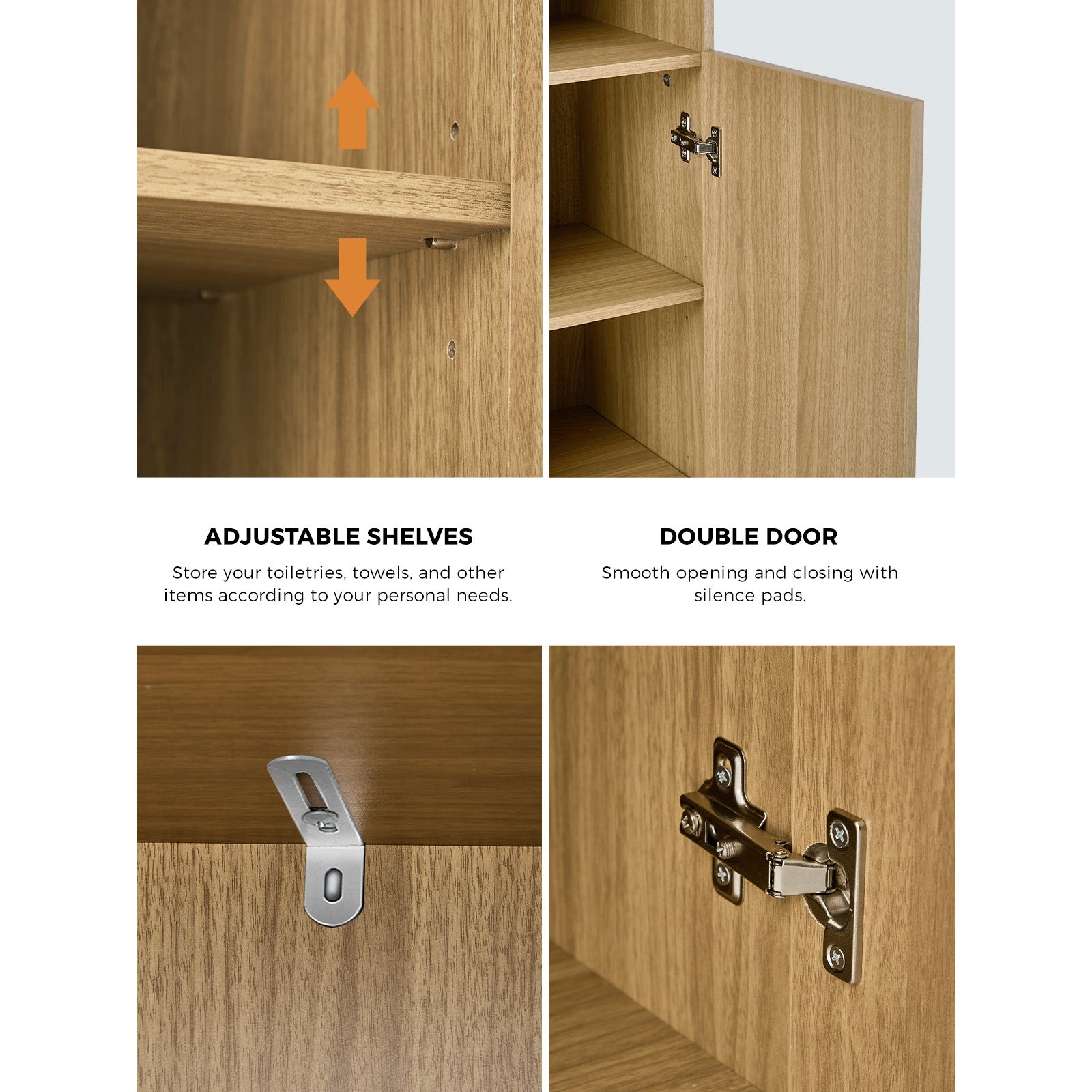 Oikiture Bathroom Cabinet Storage Laundry Tall Slim Floor Cupboard Natural - Sunyee