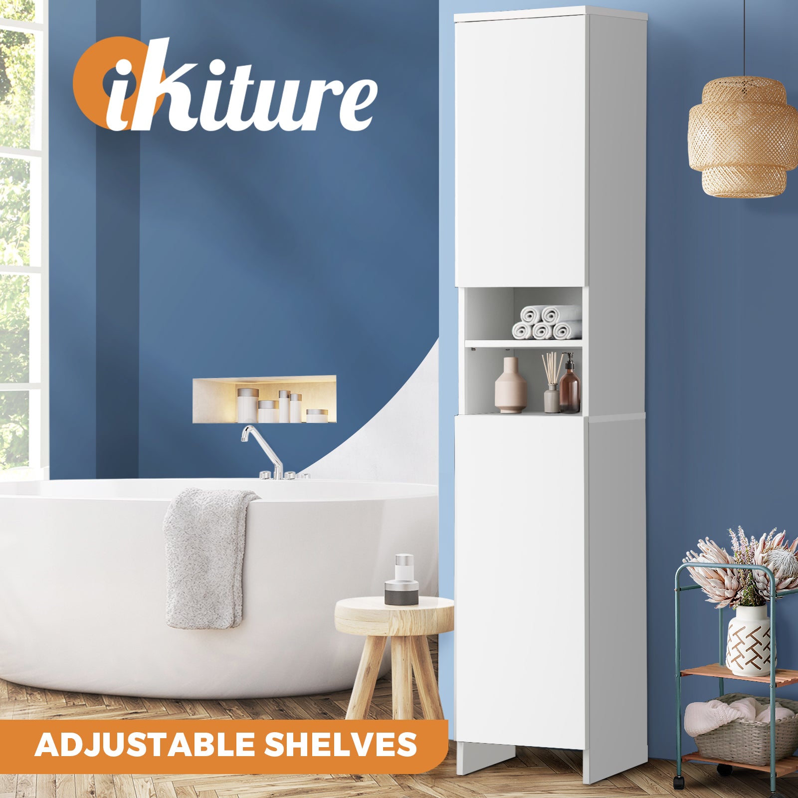 Oikiture Bathroom Cabinet Storage Laundry Tall Slim Toilet Floor Cupboard - Sunyee