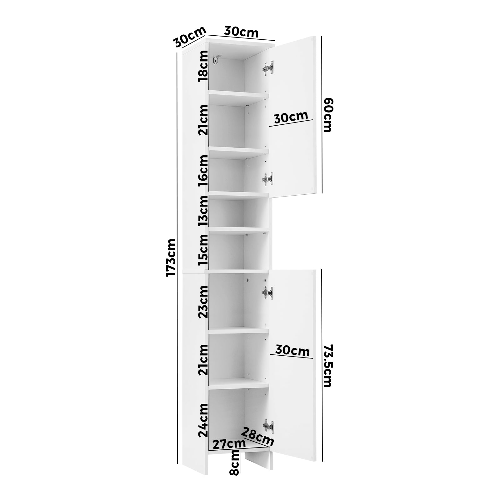 Oikiture Bathroom Cabinet Storage Laundry Tall Slim Toilet Floor Cupboard White - Sunyee