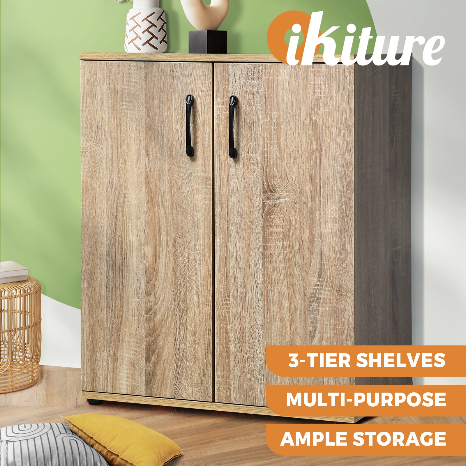 Oikiture Storage Cabinet Bathroom Cabinet Freestanding Cupboard Organiser Wooden - Sunyee