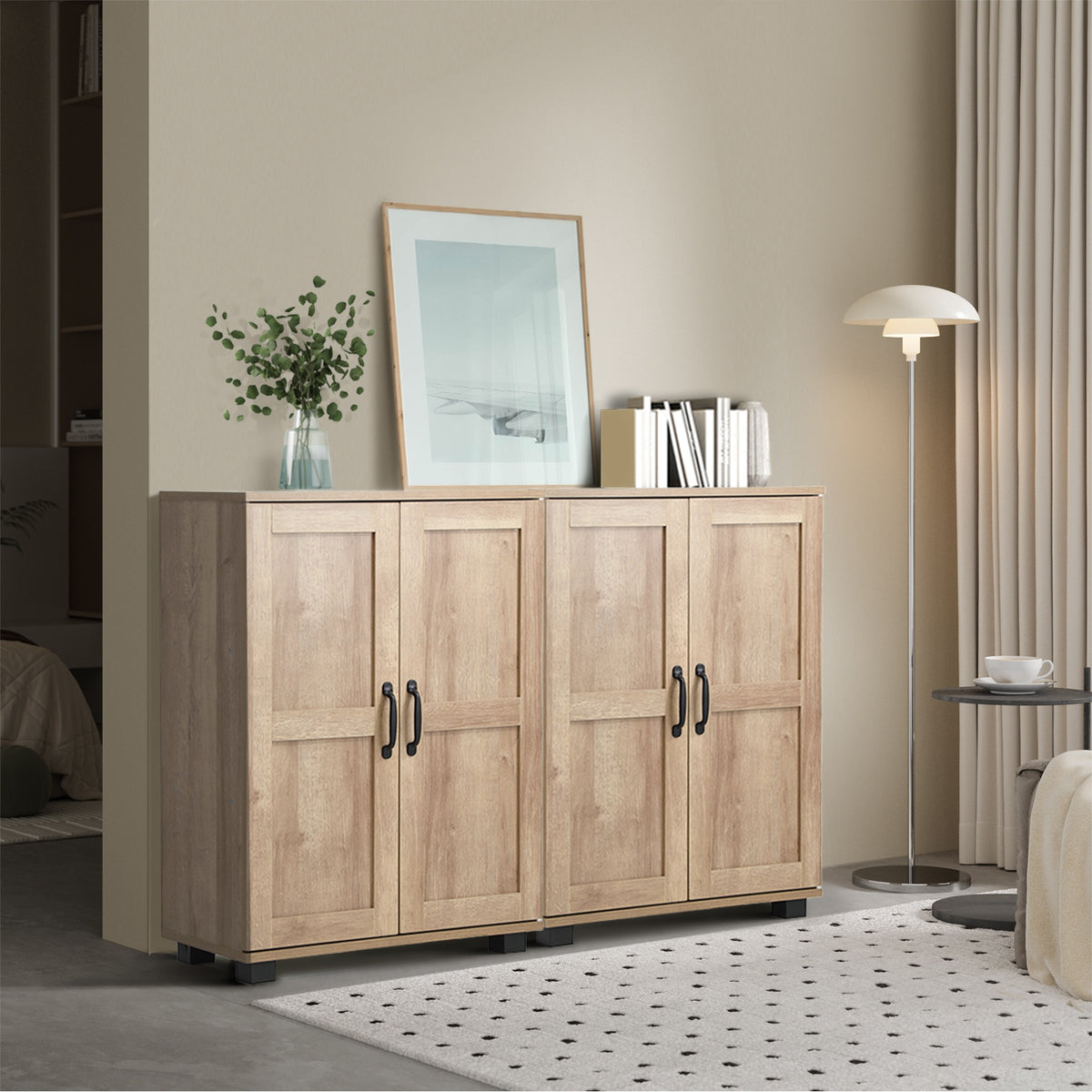 Oikiture Storage Cabinet Bathroom Buffet Sideboard 2 Door Cupboard Natural - Sunyee