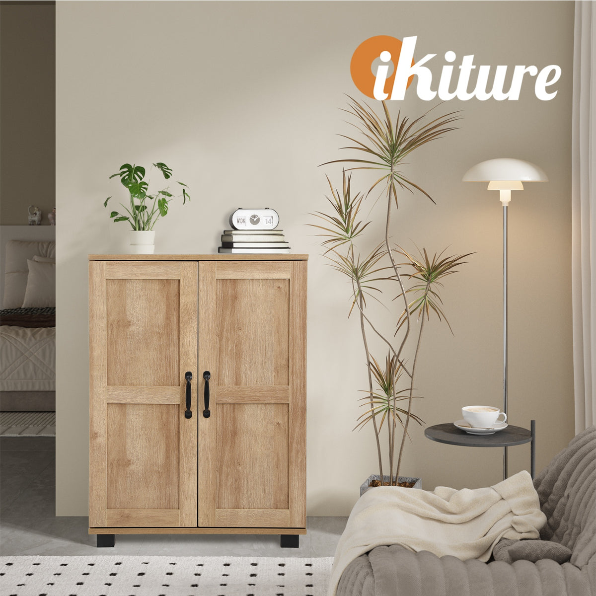 Oikiture Storage Cabinet Bathroom Buffet Sideboard 2 Door Cupboard Natural - Sunyee