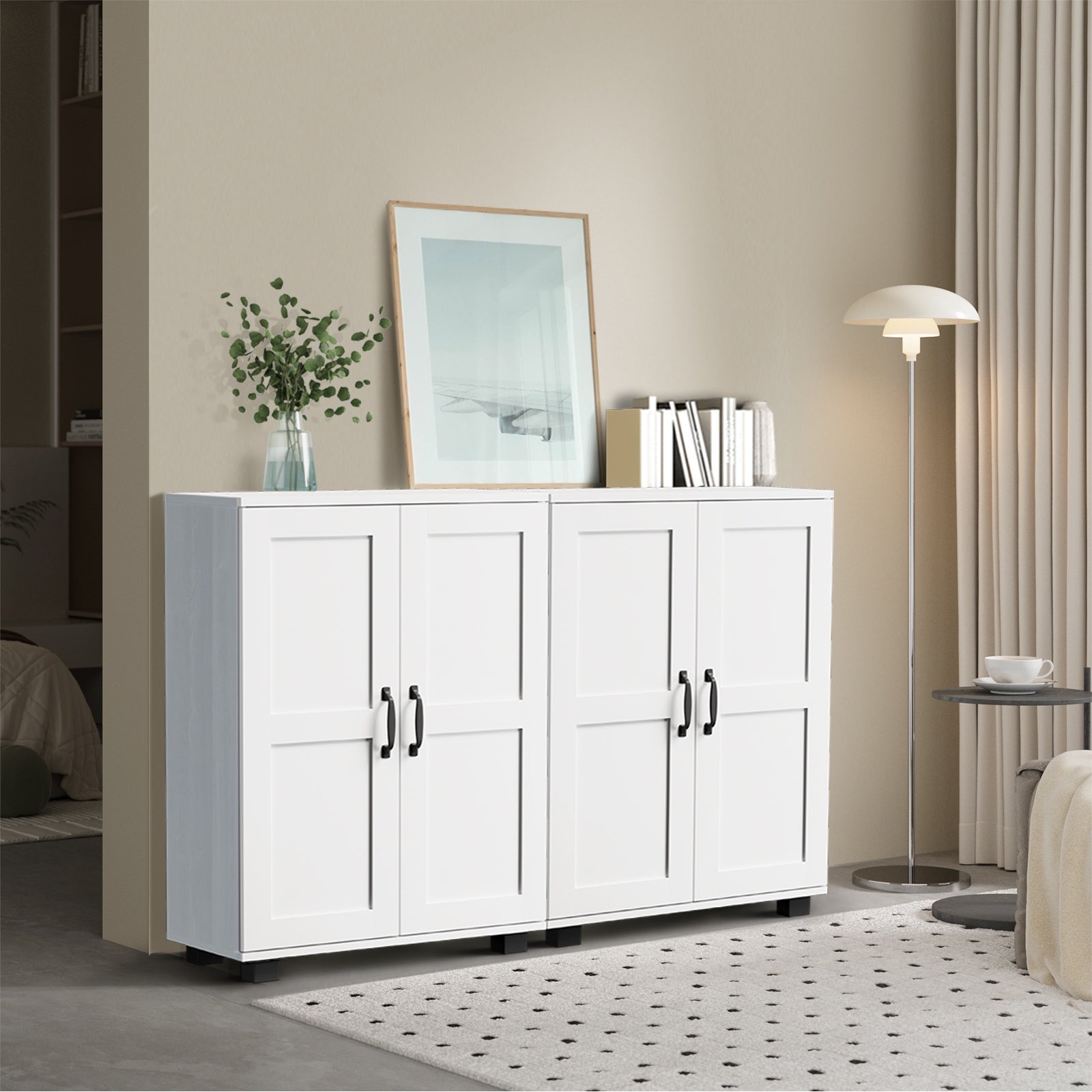 Oikiture Storage Cabinet Bathroom Buffet Sideboard 2 Door Cupboard White - Sunyee