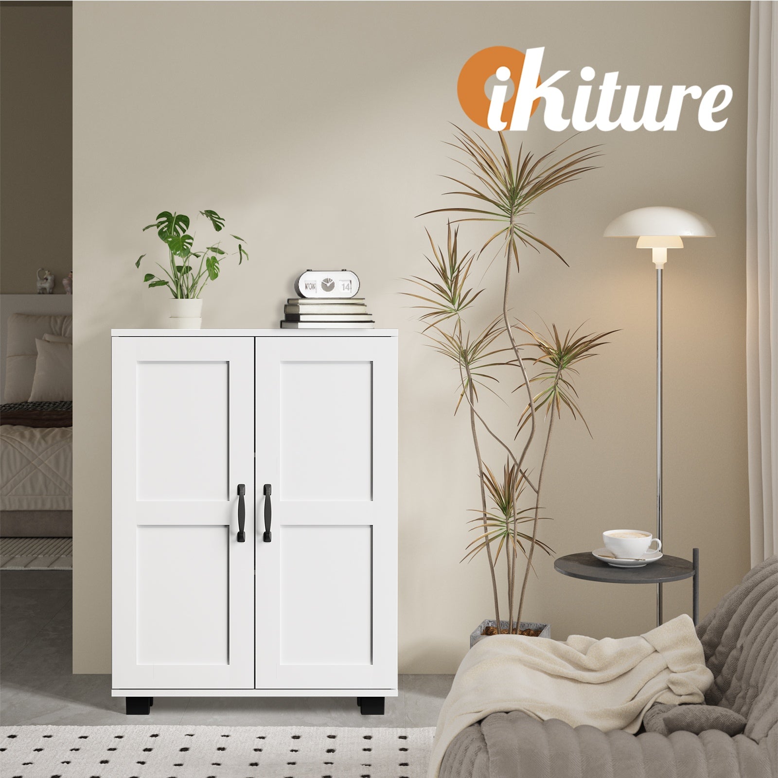 Oikiture Storage Cabinet Bathroom Buffet Sideboard 2 Door Cupboard White - Sunyee