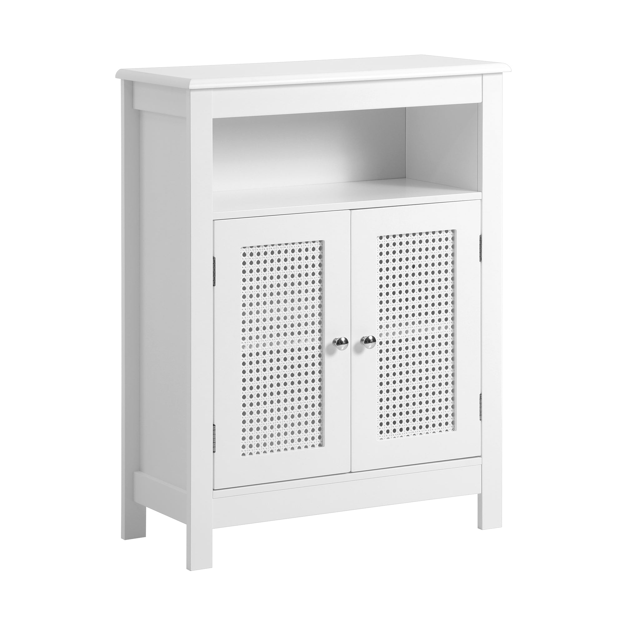 Oikiture Bathroom Cabinet Floor Cupboard Laundry Storage Two Rattan Door White - Sunyee