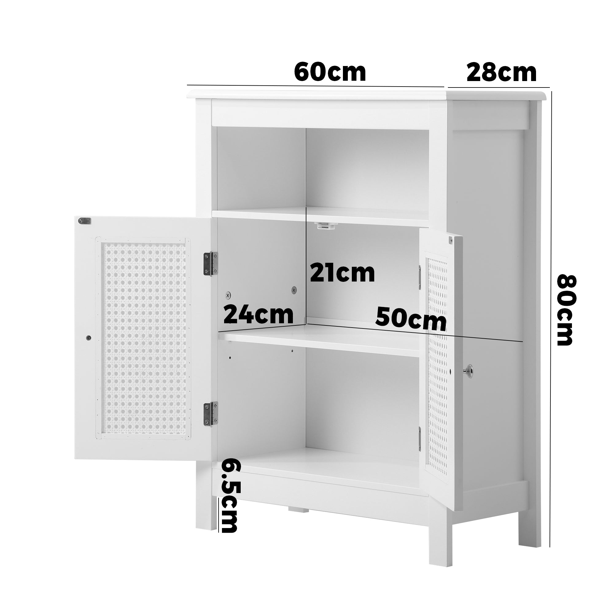 Oikiture Bathroom Cabinet Floor Cupboard Laundry Storage Two Rattan Door White - Sunyee
