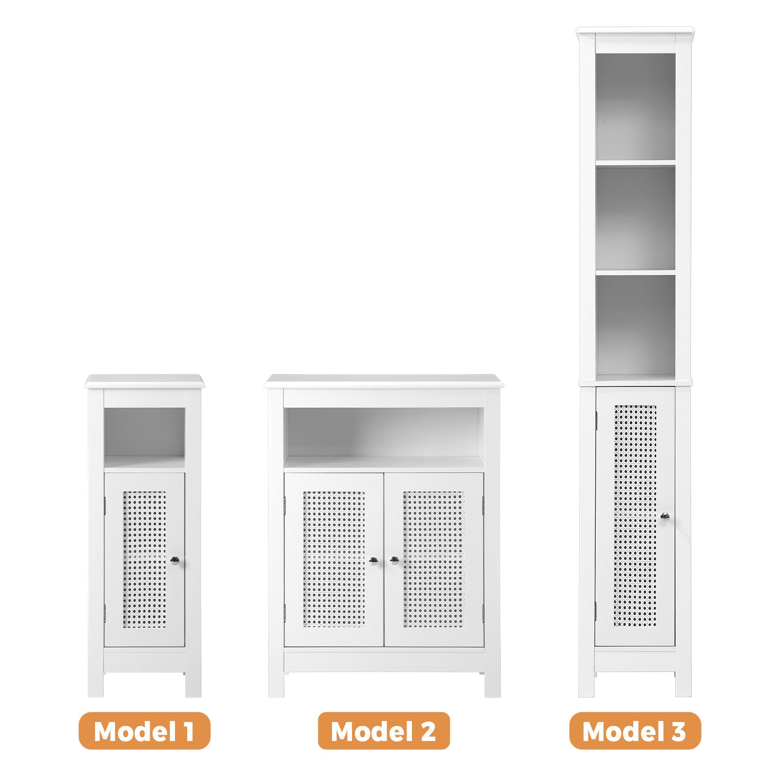 Oikiture Bathroom Cabinet Floor Cupboard Laundry Storage Rattan Door White - Sunyee