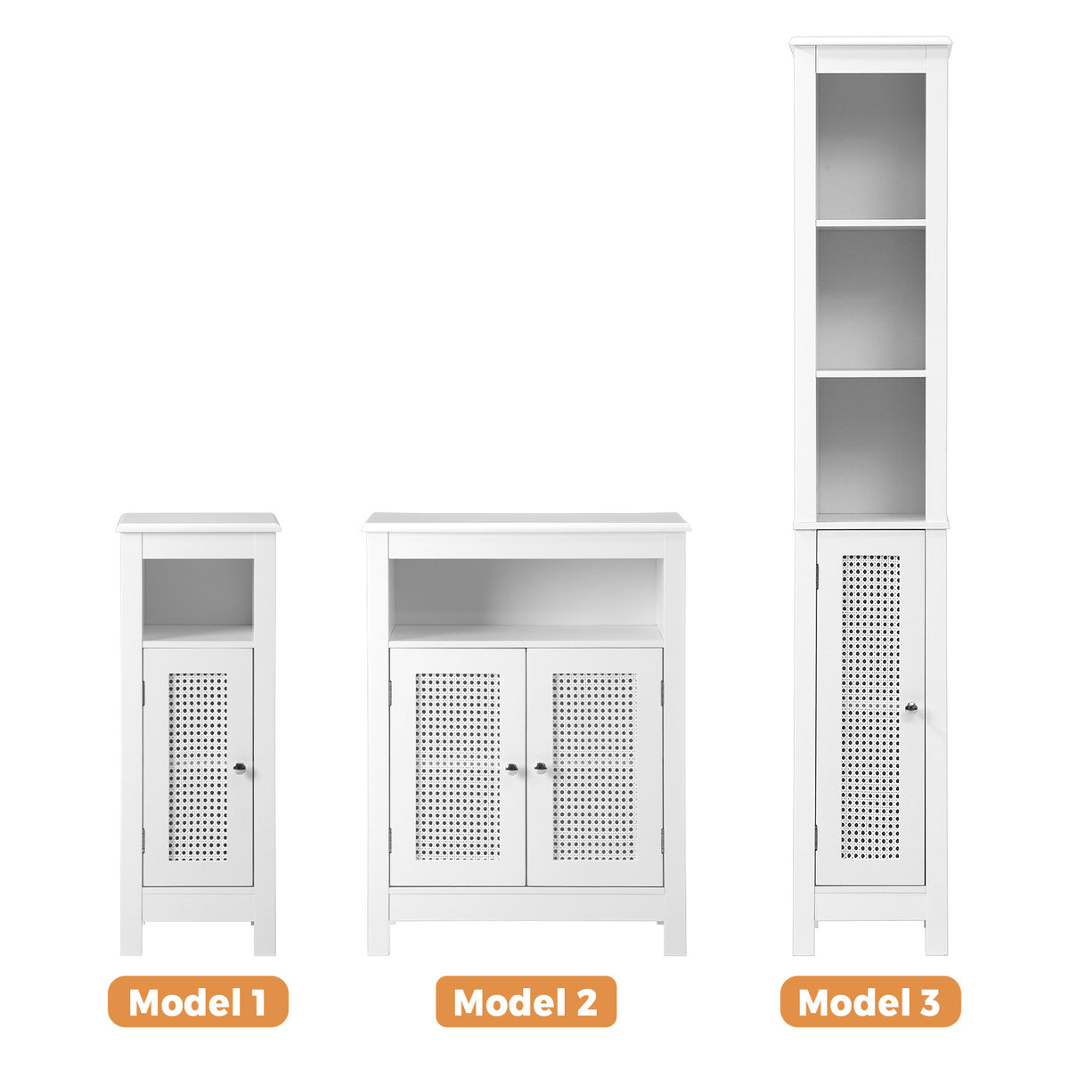 Oikiture Bathroom Cabinet Floor Cupboard Laundry Storage Rattan Door White