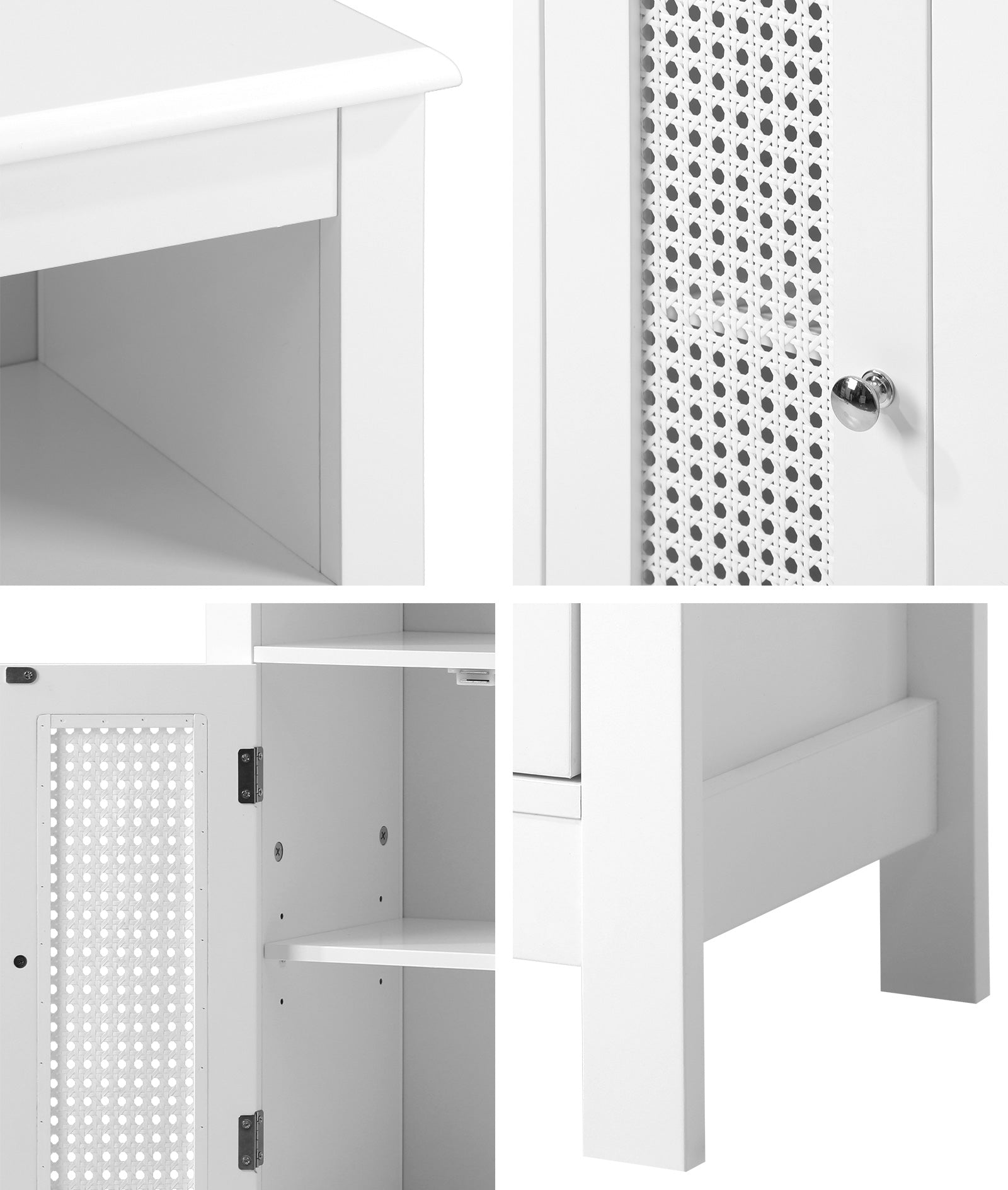 Oikiture Bathroom Cabinet Floor Cupboard Laundry Storage Rattan Door White - Sunyee