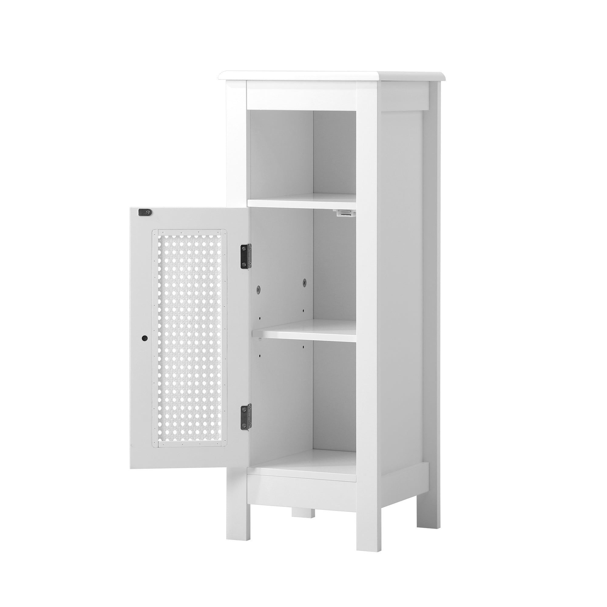 Oikiture Bathroom Cabinet Floor Cupboard Laundry Storage Rattan Door White - Sunyee