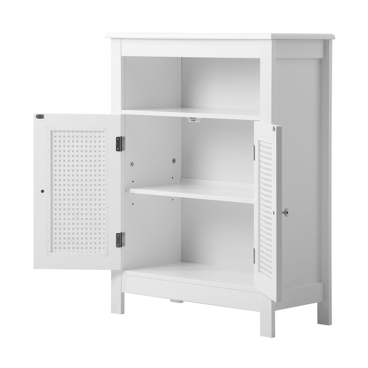 Oikiture Bathroom Cabinet Floor Cupboard Laundry Storage Rattan Door White