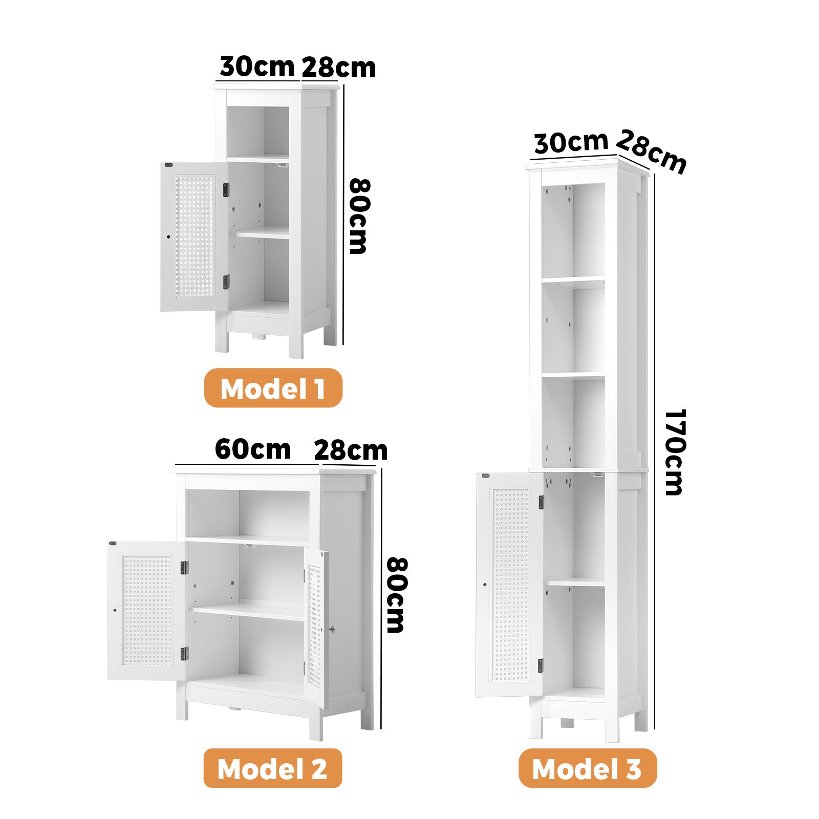 Oikiture Bathroom Cabinet Floor Cupboard Laundry Storage Rattan Door White - Sunyee