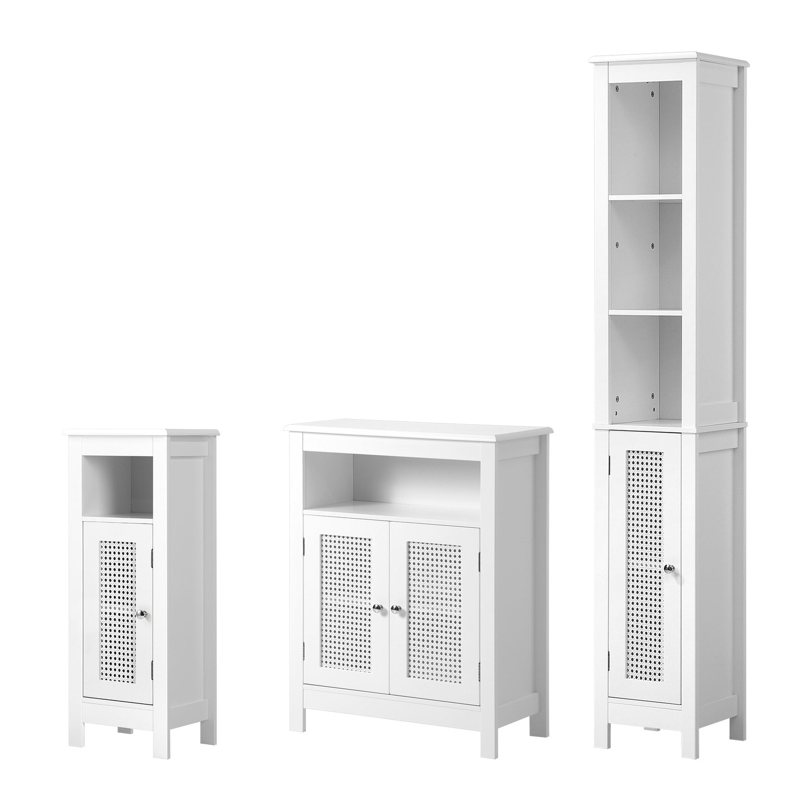 Oikiture Bathroom Cabinet Floor Cupboard Laundry Storage Rattan Door White