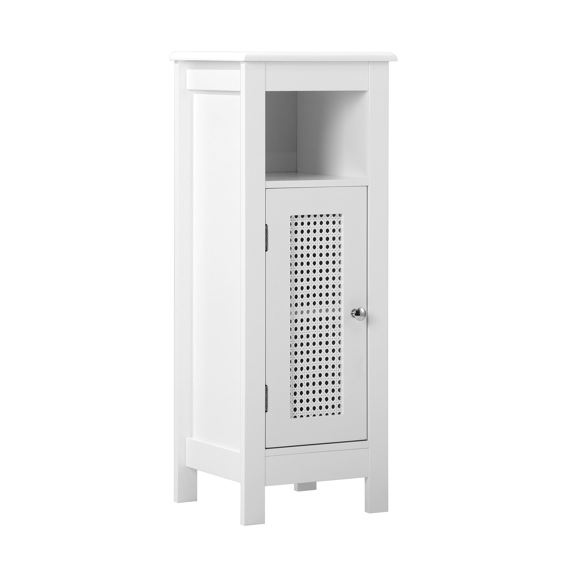 Oikiture Bathroom Cabinet Floor Cupboard Slim Laundry Storage Rattan Door White - Sunyee