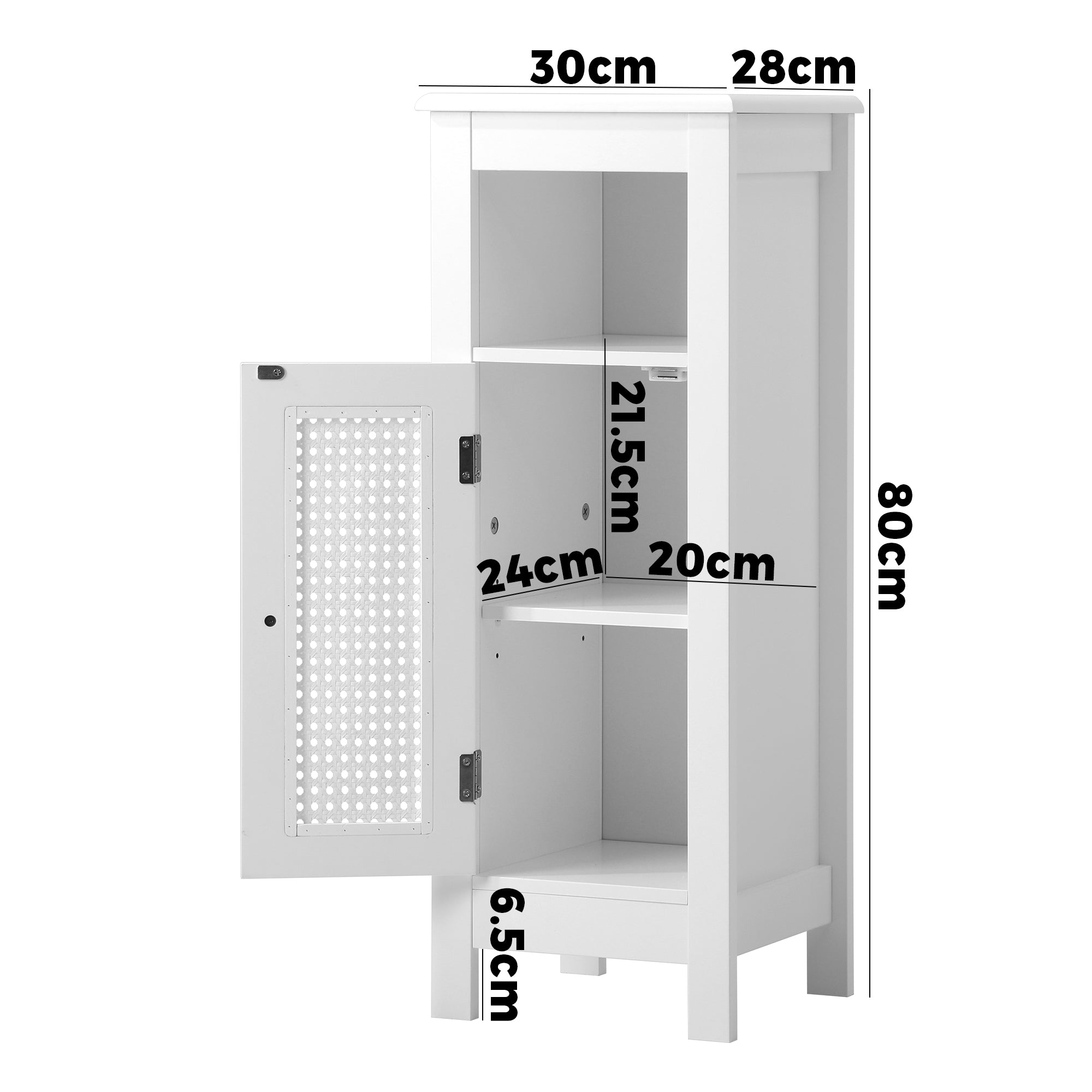 Oikiture Bathroom Cabinet Floor Cupboard Slim Laundry Storage Rattan Door White - Sunyee