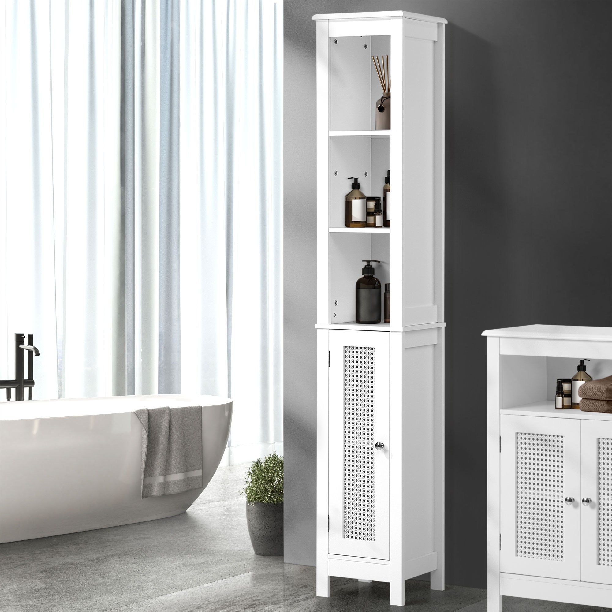 Oikiture Bathroom Cabinet Storage Laundry Tall Slim Toilet Floor Cupboard - Sunyee