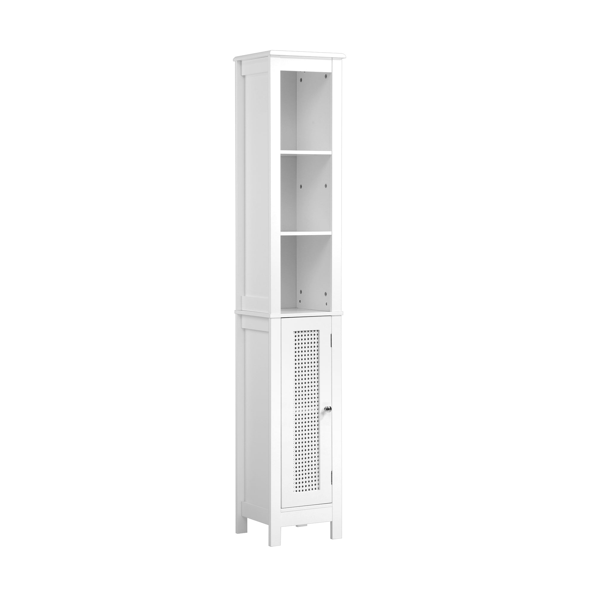 Oikiture Bathroom Cabinet Storage Laundry Tall Slim Cupboard Rattan Door White - Sunyee
