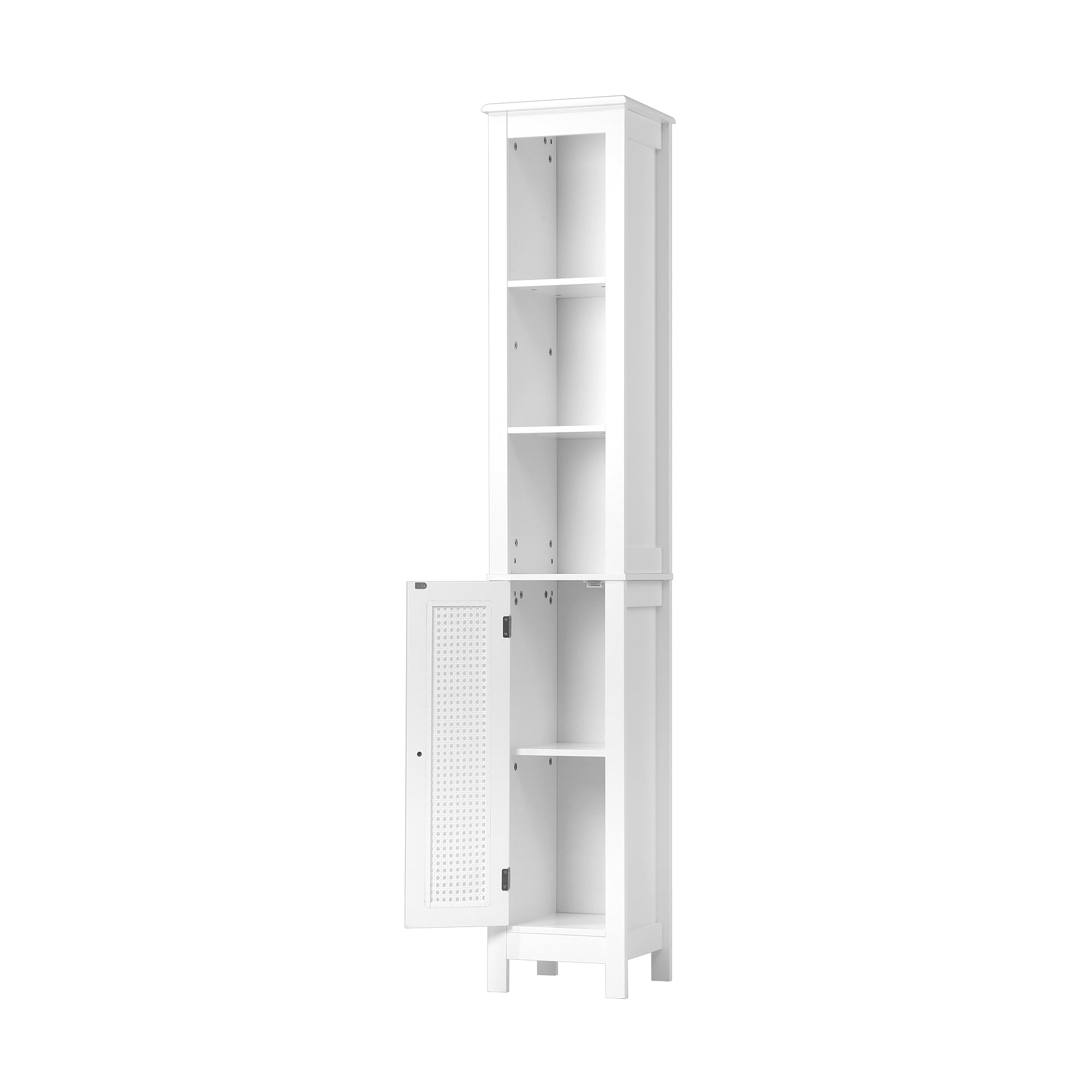 Oikiture Bathroom Cabinet Storage Laundry Tall Slim Cupboard Rattan Door White - Sunyee