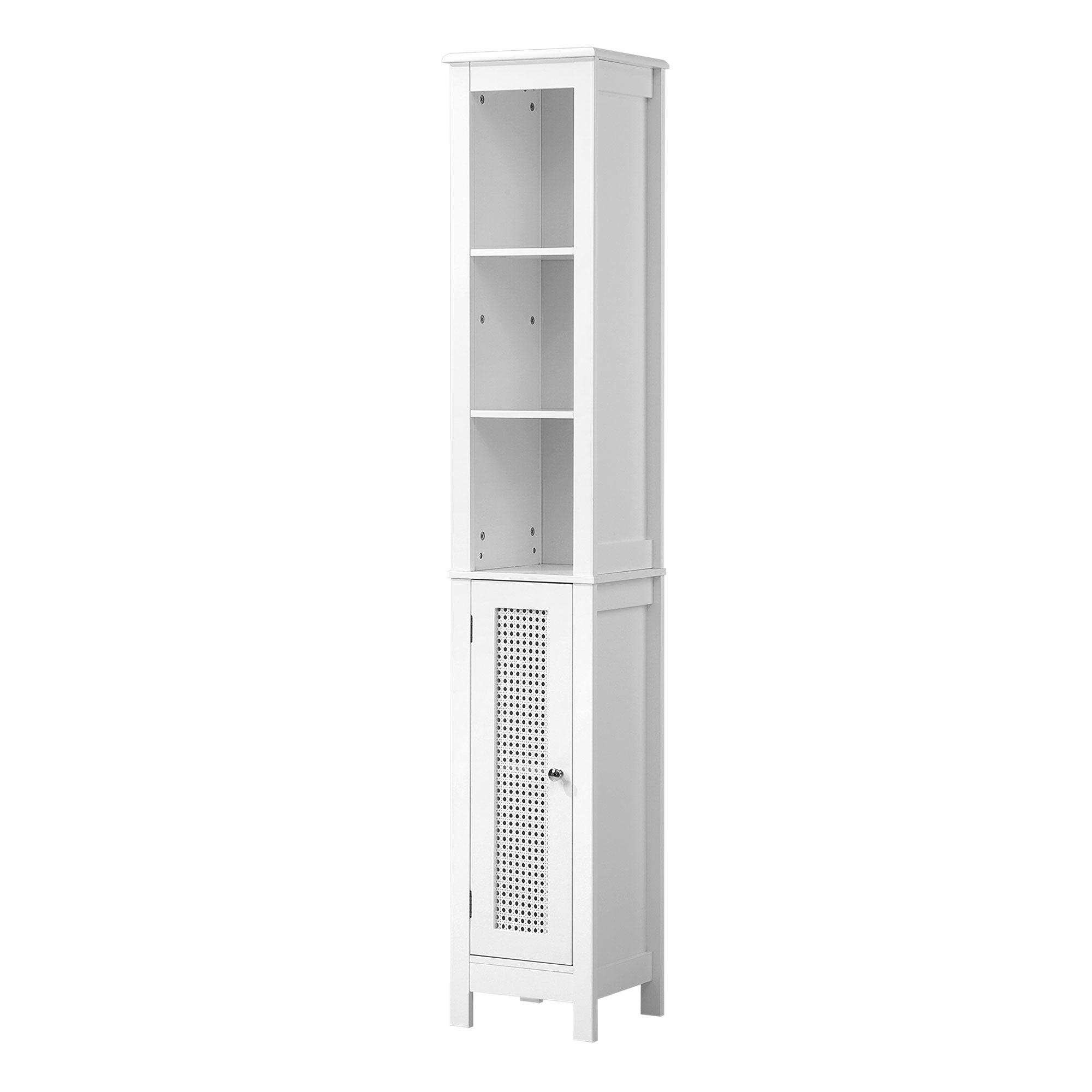Oikiture Bathroom Cabinet Floor Cupboard Laundry Storage Rattan Door White - Sunyee