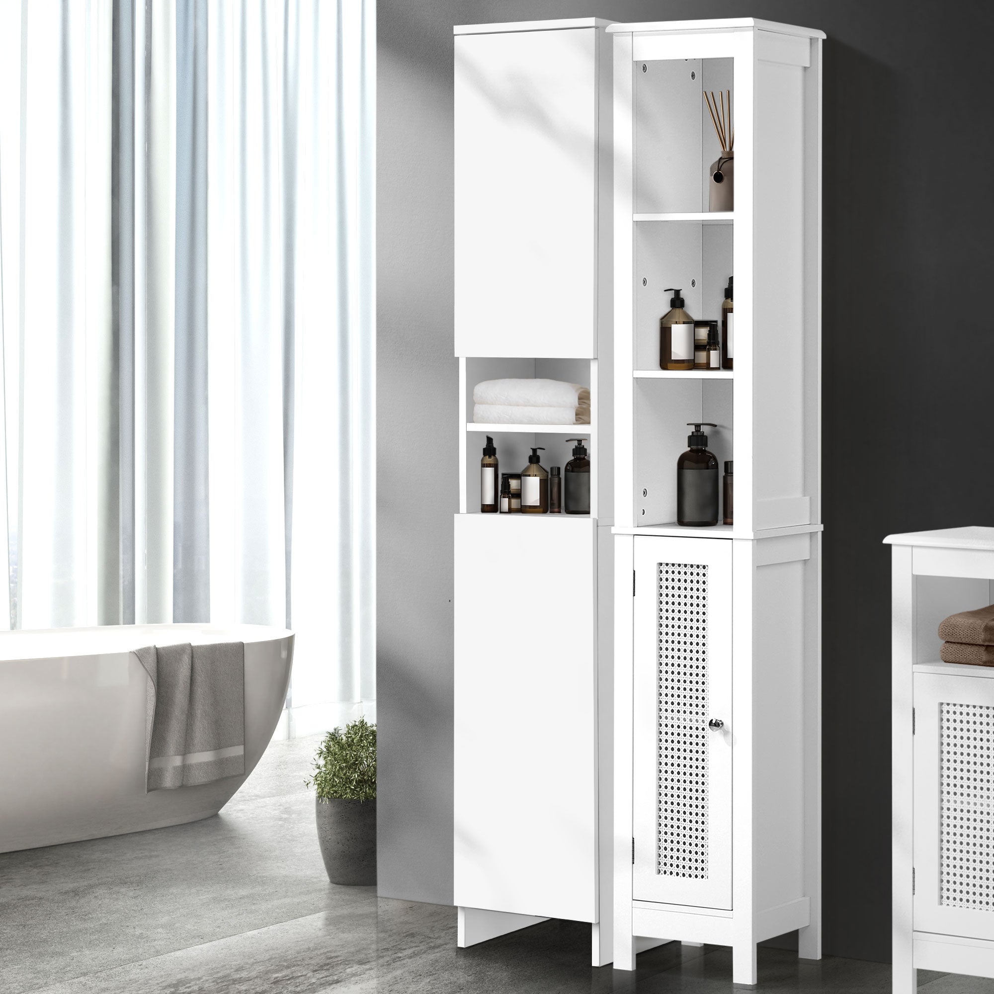 Oikiture Bathroom Cabinet Storage Laundry Tall Slim Toilet Floor Cupboard - Sunyee