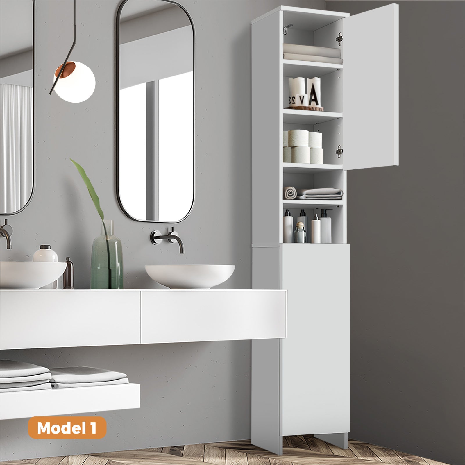 Oikiture Bathroom Cabinet Storage Laundry Tall Slim Toilet Floor Cupboard - Sunyee
