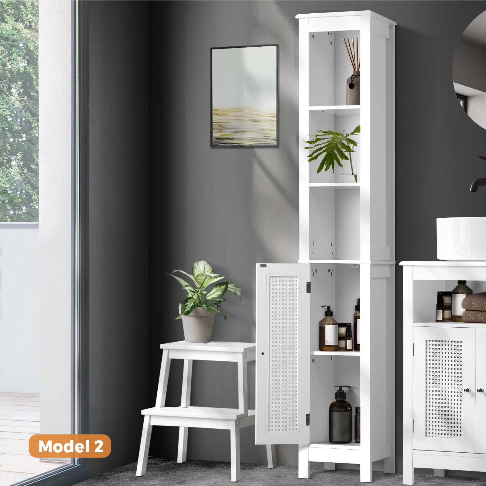 Oikiture Bathroom Cabinet Storage Laundry Tall Slim Toilet Floor Cupboard - Sunyee