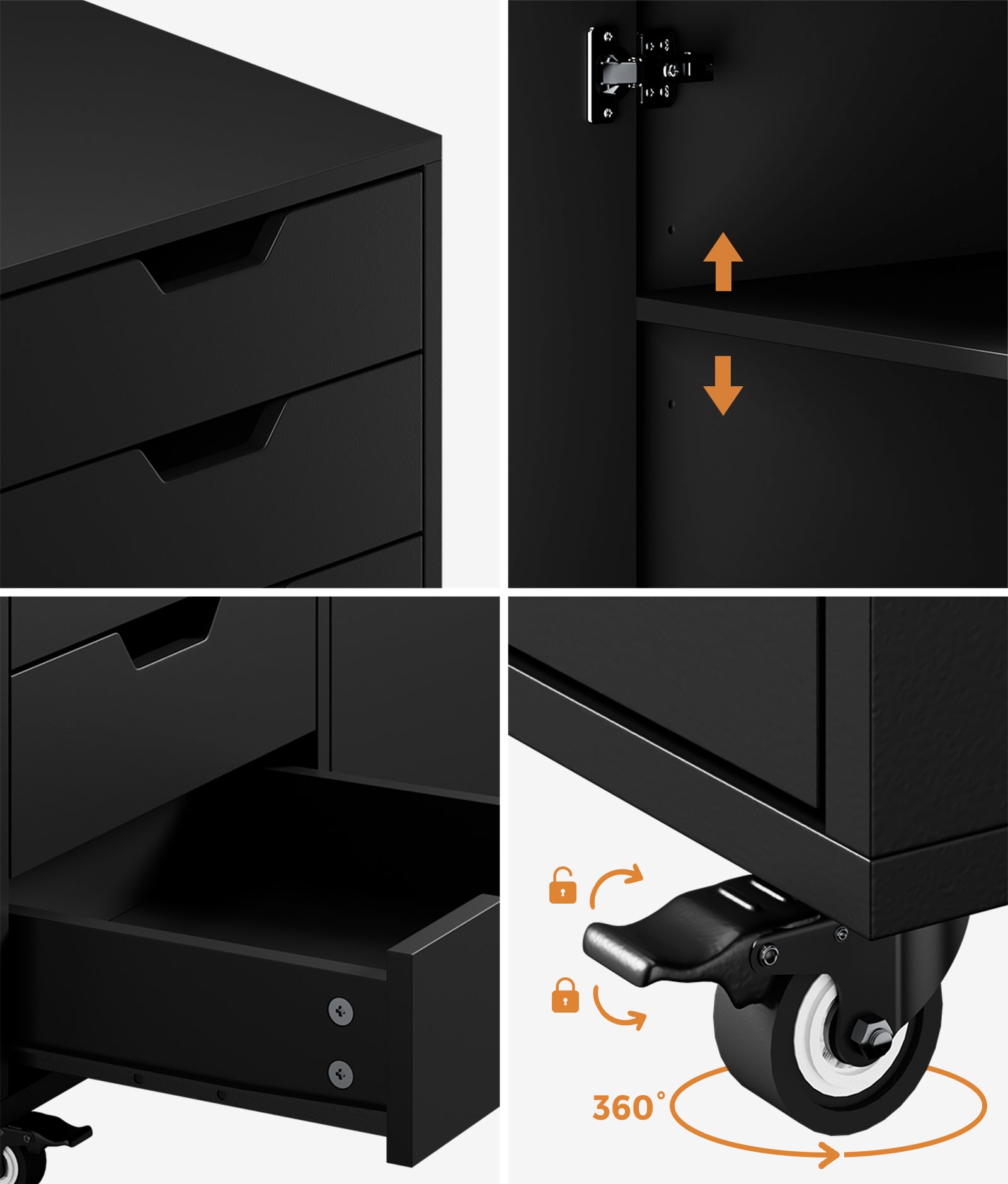 Oikiture Filing Cabinet 1 Door 5 Drawer Mobile Office Storage Cabinet Black - Sunyee