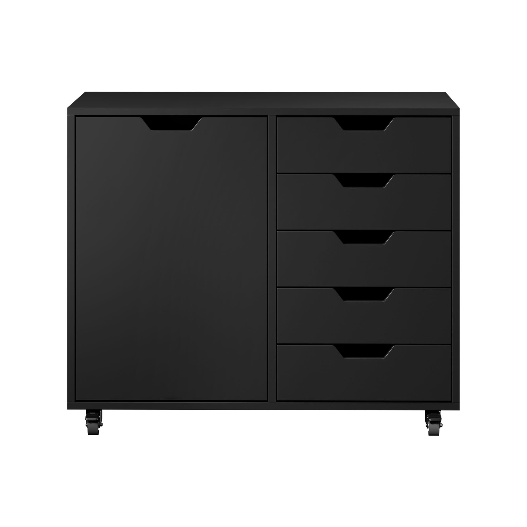 Oikiture Filing Cabinet 1 Door 5 Drawer Mobile Office Storage Cabinet Black - Sunyee
