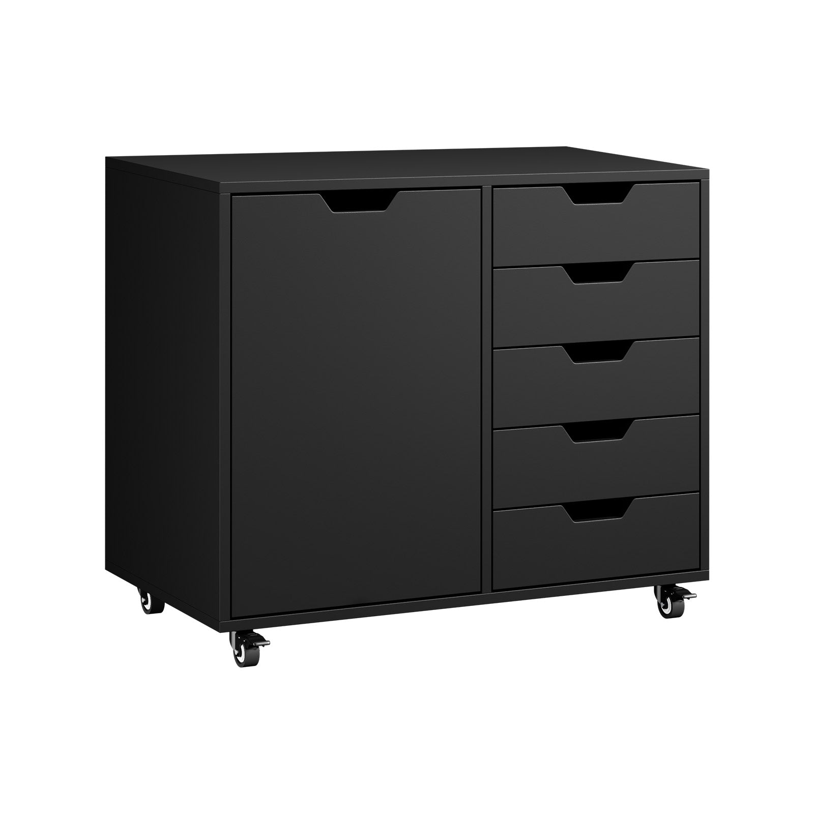 Oikiture Filing Cabinet 1 Door 5 Drawer Mobile Office Storage Cabinet Black - Sunyee