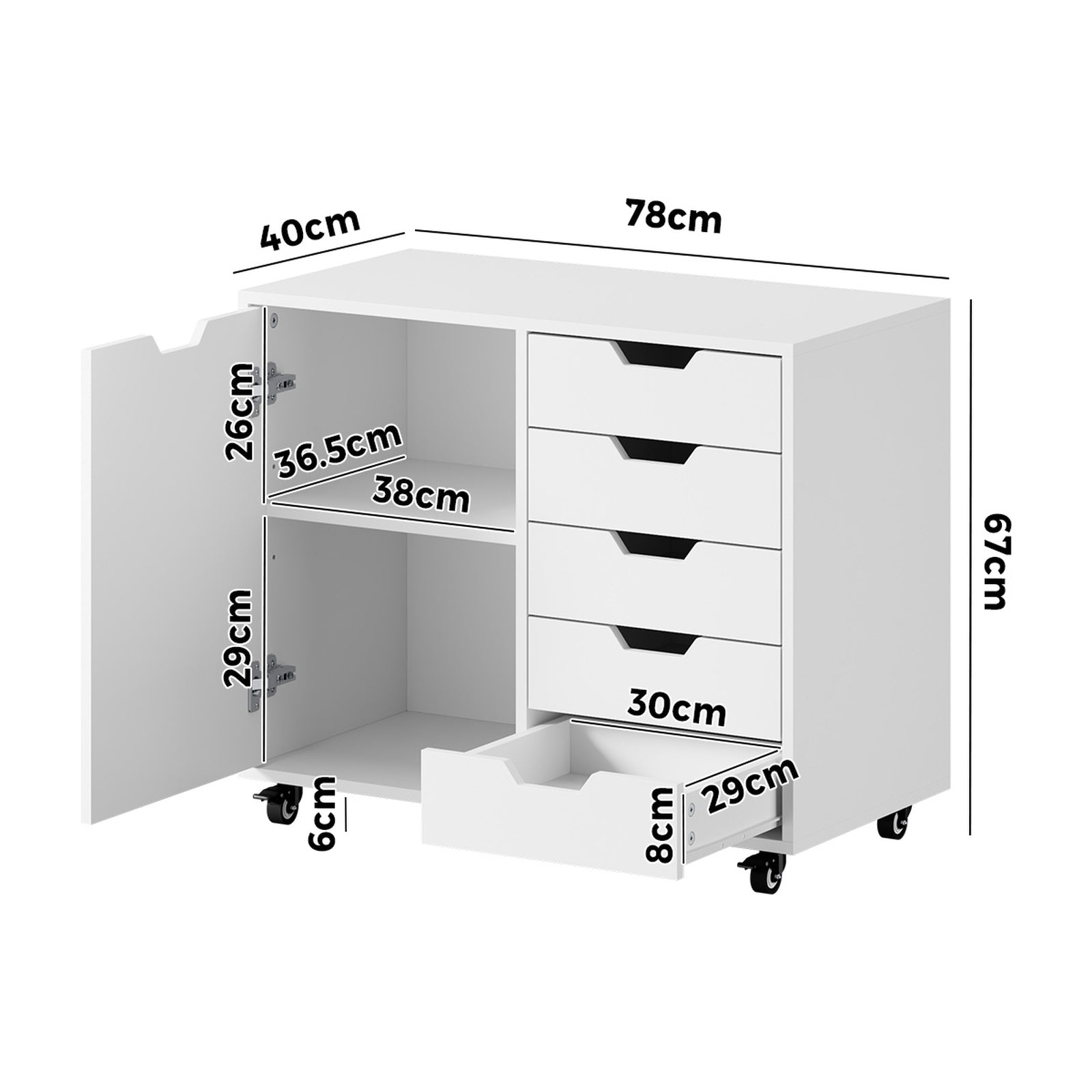 Oikiture Filing Cabinet 1 Door 5 Drawer Mobile Office Storage Cabinet - Sunyee