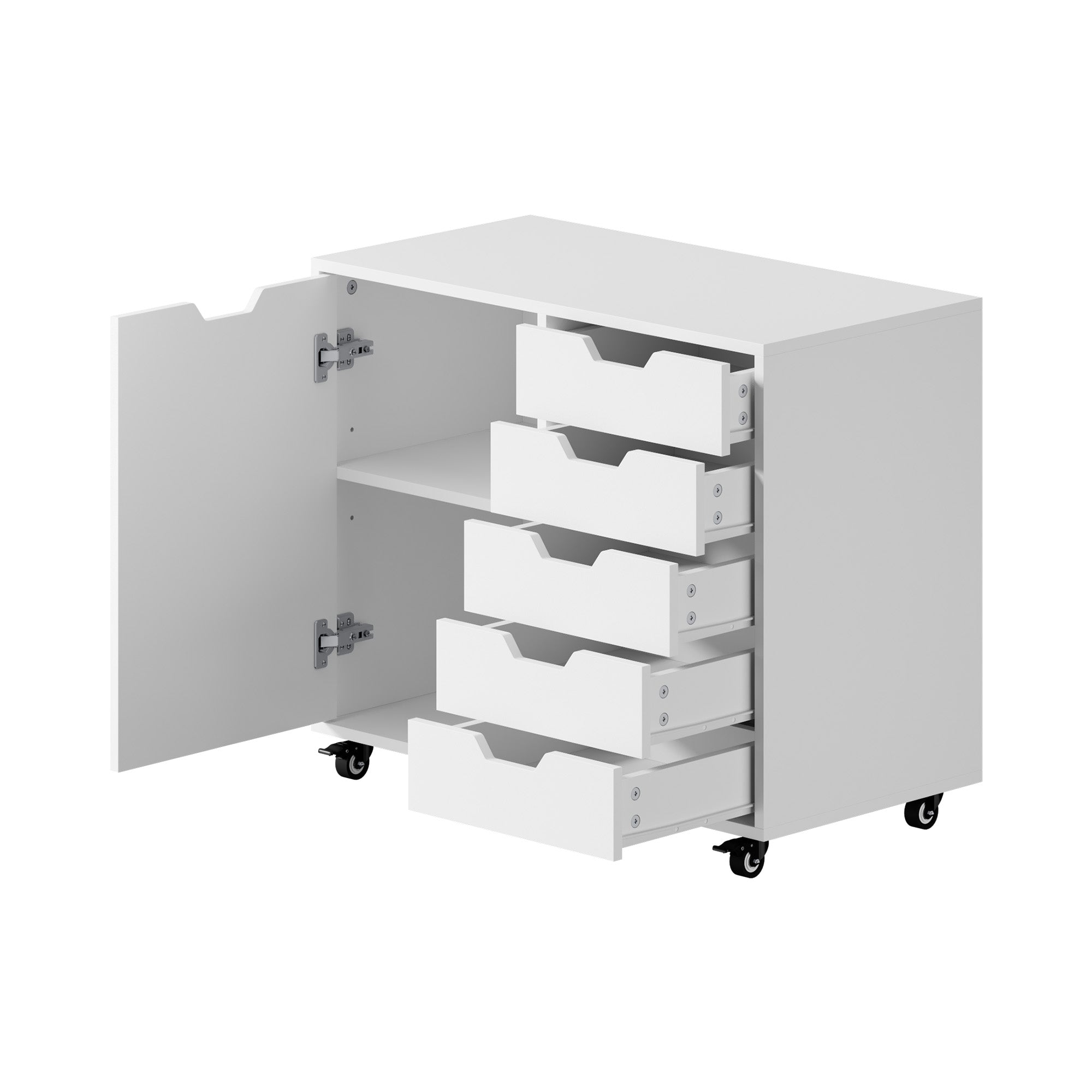 Oikiture Filing Cabinet 1 Door 5 Drawer Mobile Office Storage Cabinet White - Sunyee
