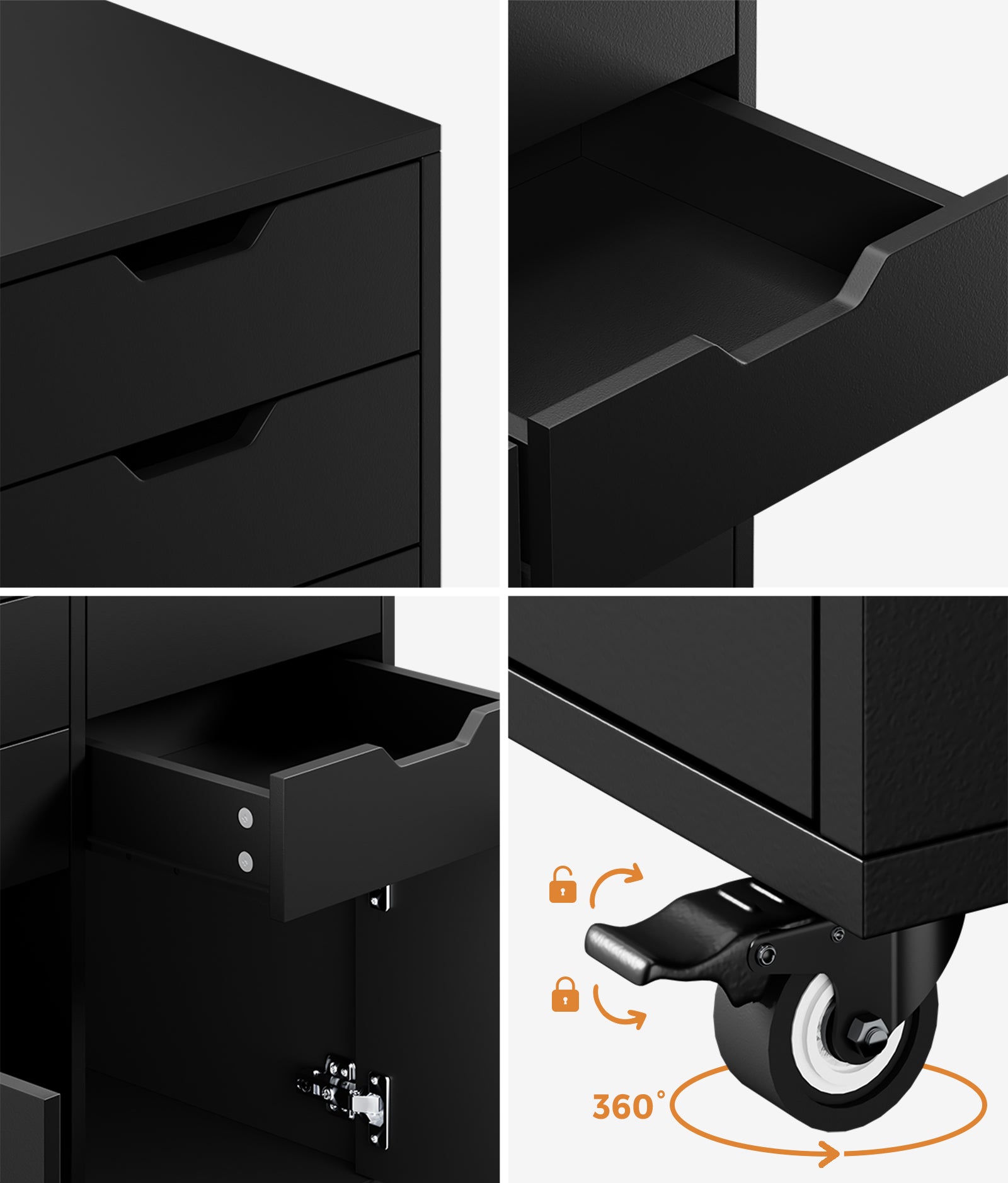 Oikiture Filing Cabinet 2 Door 4 Drawer Mobile Office Storage Cabinet Black - Sunyee