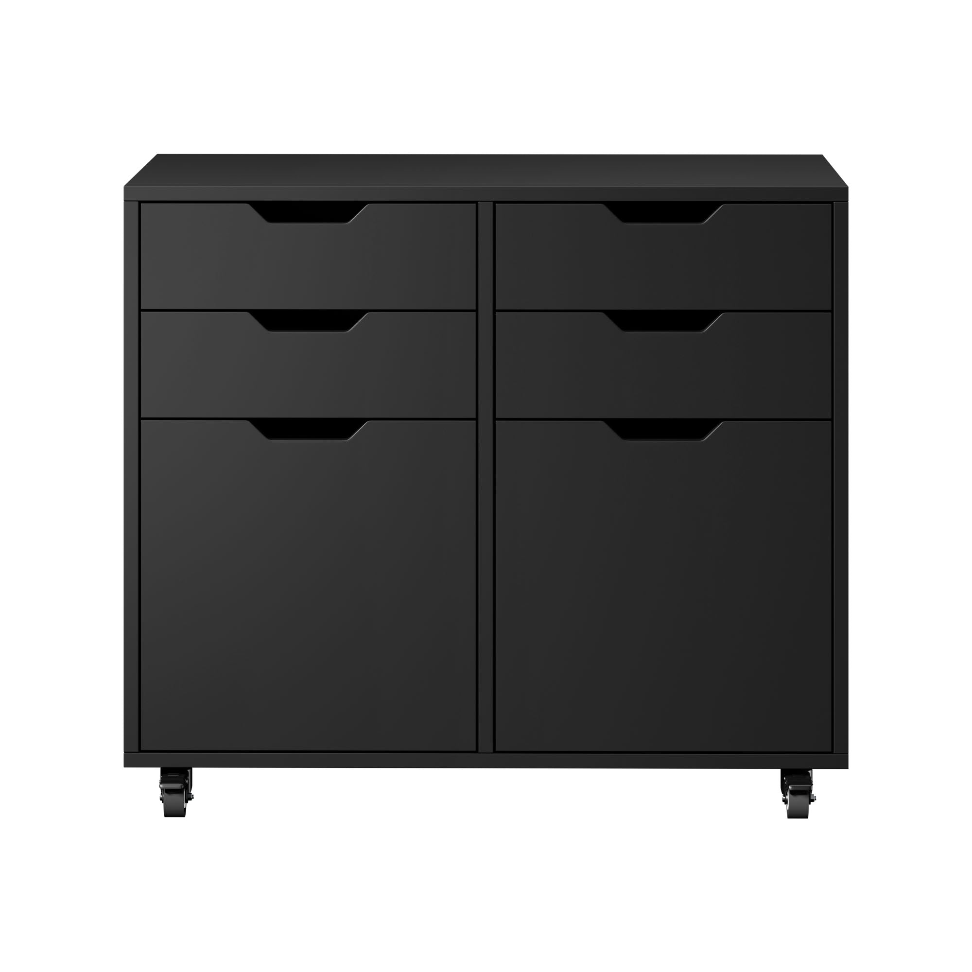 Oikiture Filing Cabinet 2 Door 4 Drawer Mobile Office Storage Cabinet Black - Sunyee