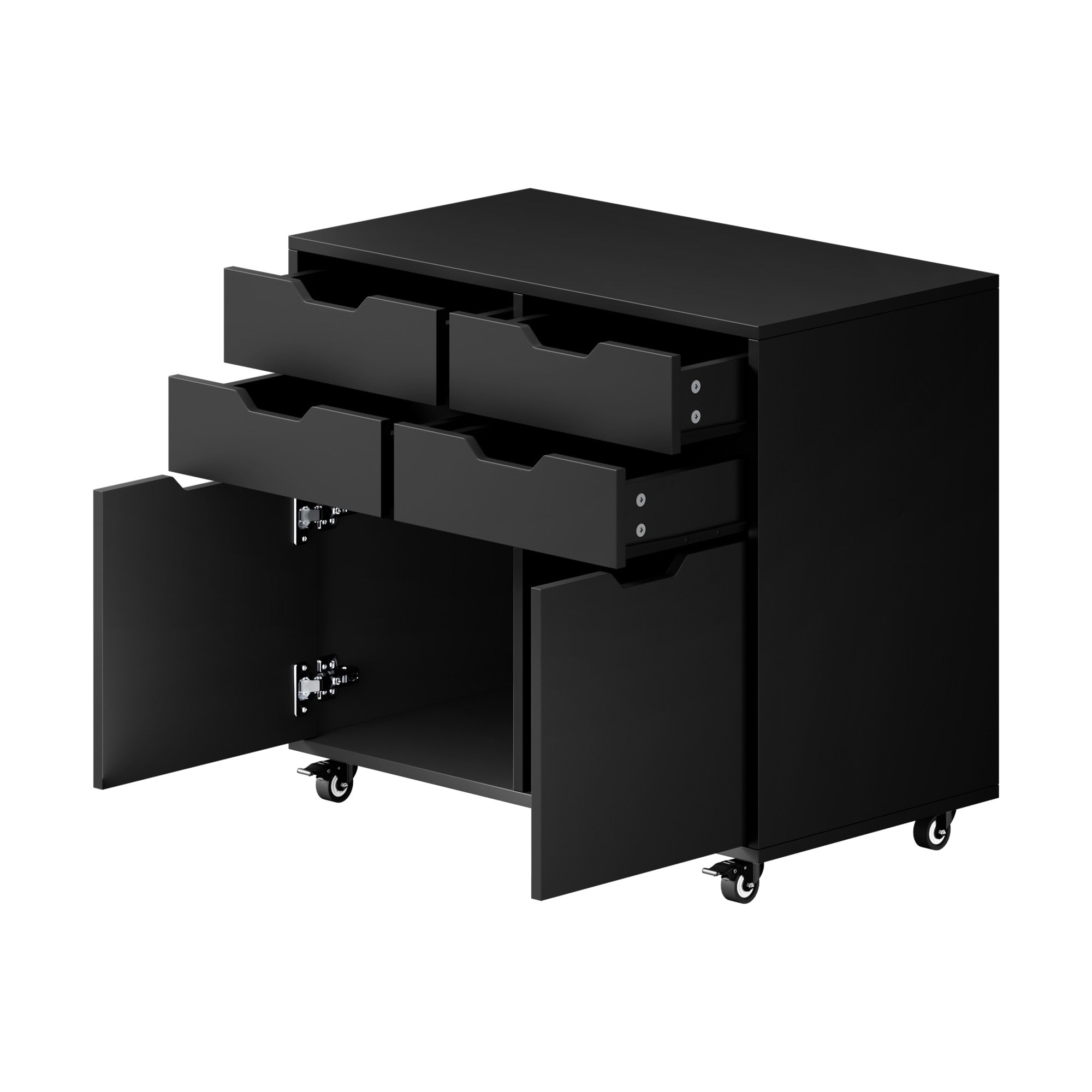Oikiture Filing Cabinet 2 Door 4 Drawer Mobile Office Storage Cabinet Black - Sunyee