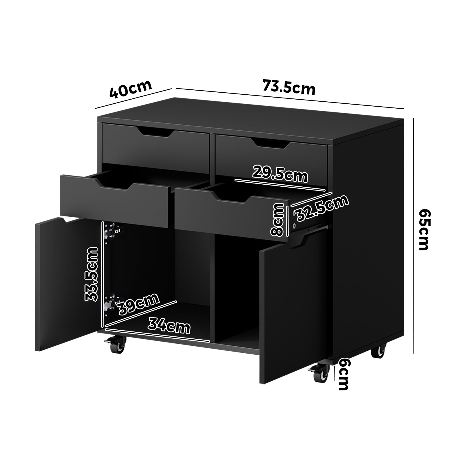 Oikiture Filing Cabinet 2 Door 4 Drawer Mobile Office Storage Cabinet Black - Sunyee