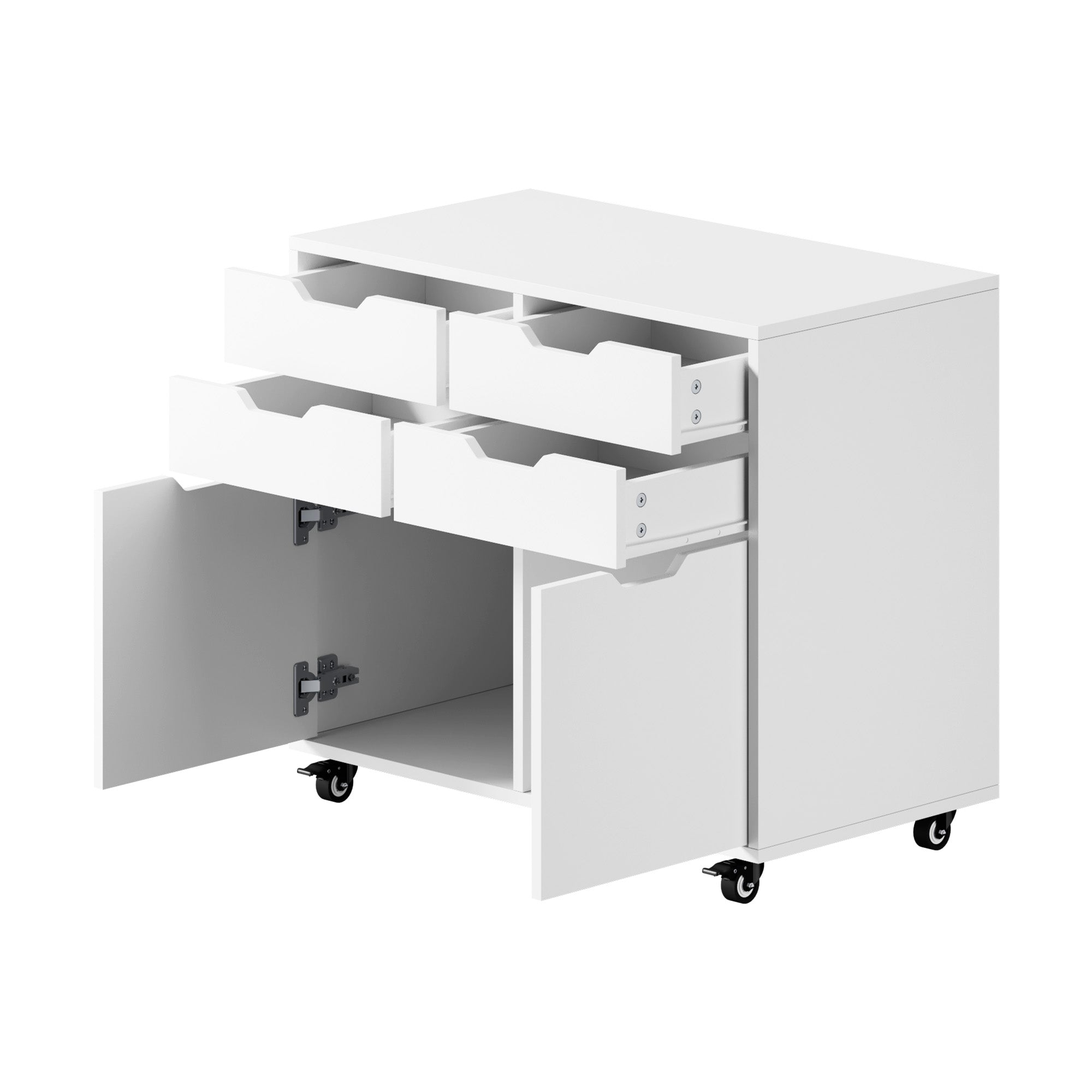 Oikiture Filing Cabinet 2 Door 4 Drawer Mobile Office Storage Cabinet White - Sunyee