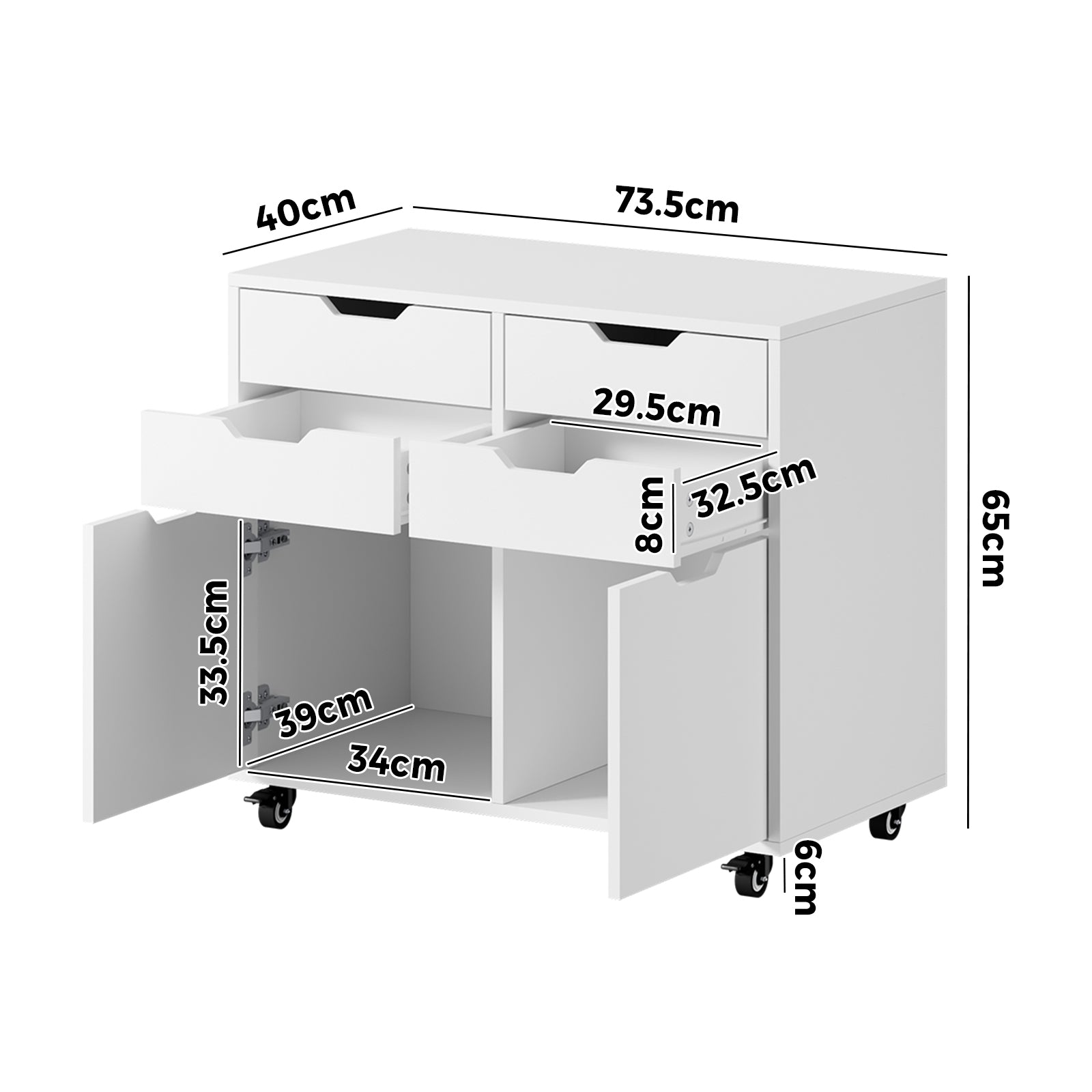 Oikiture Filing Cabinet 2 Door 4 Drawer Mobile Office Storage Cabinet White - Sunyee