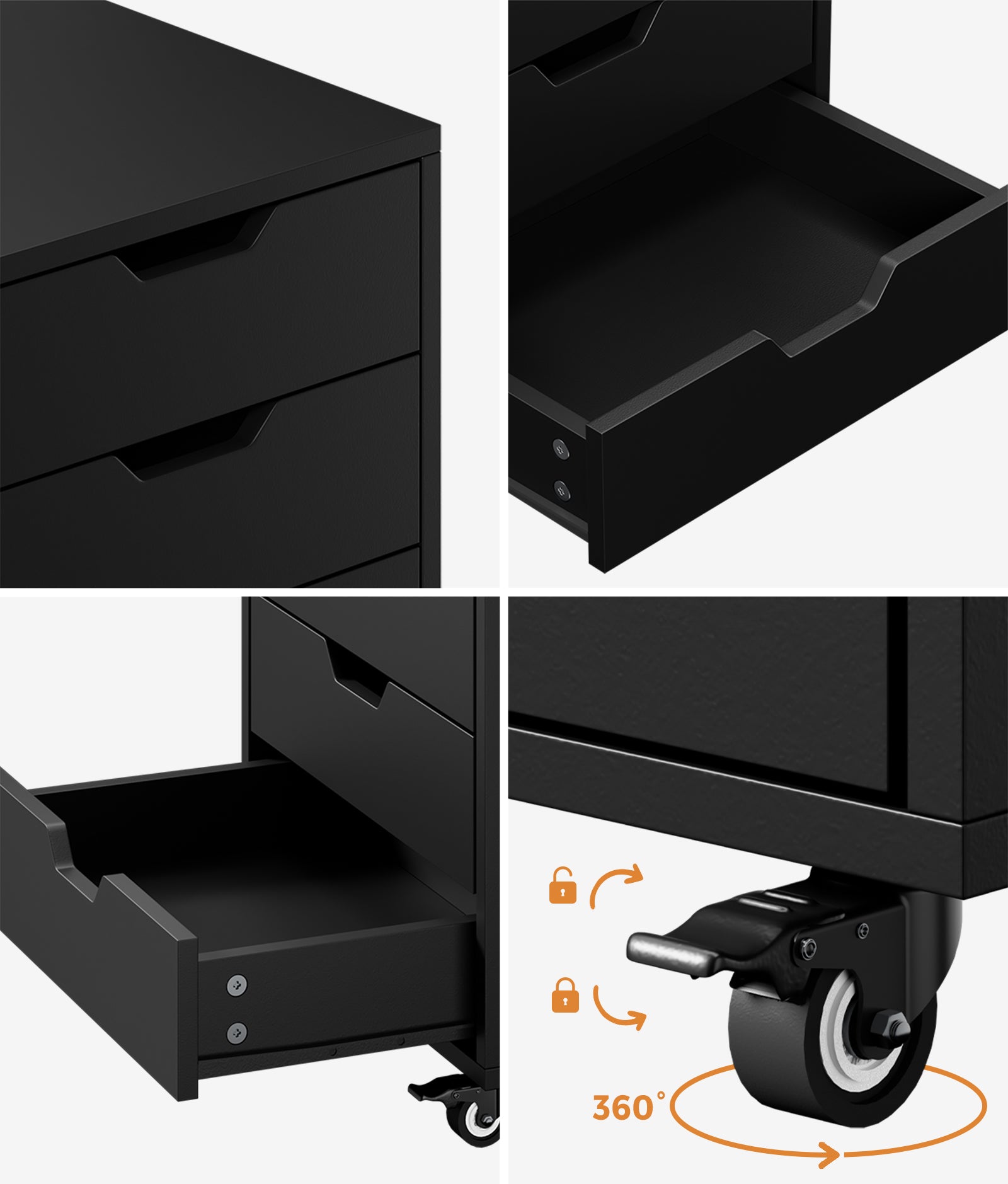 Oikiture 5 Drawer Mobile Filing Cabinet Storage Cabinet Home Office Black - Sunyee