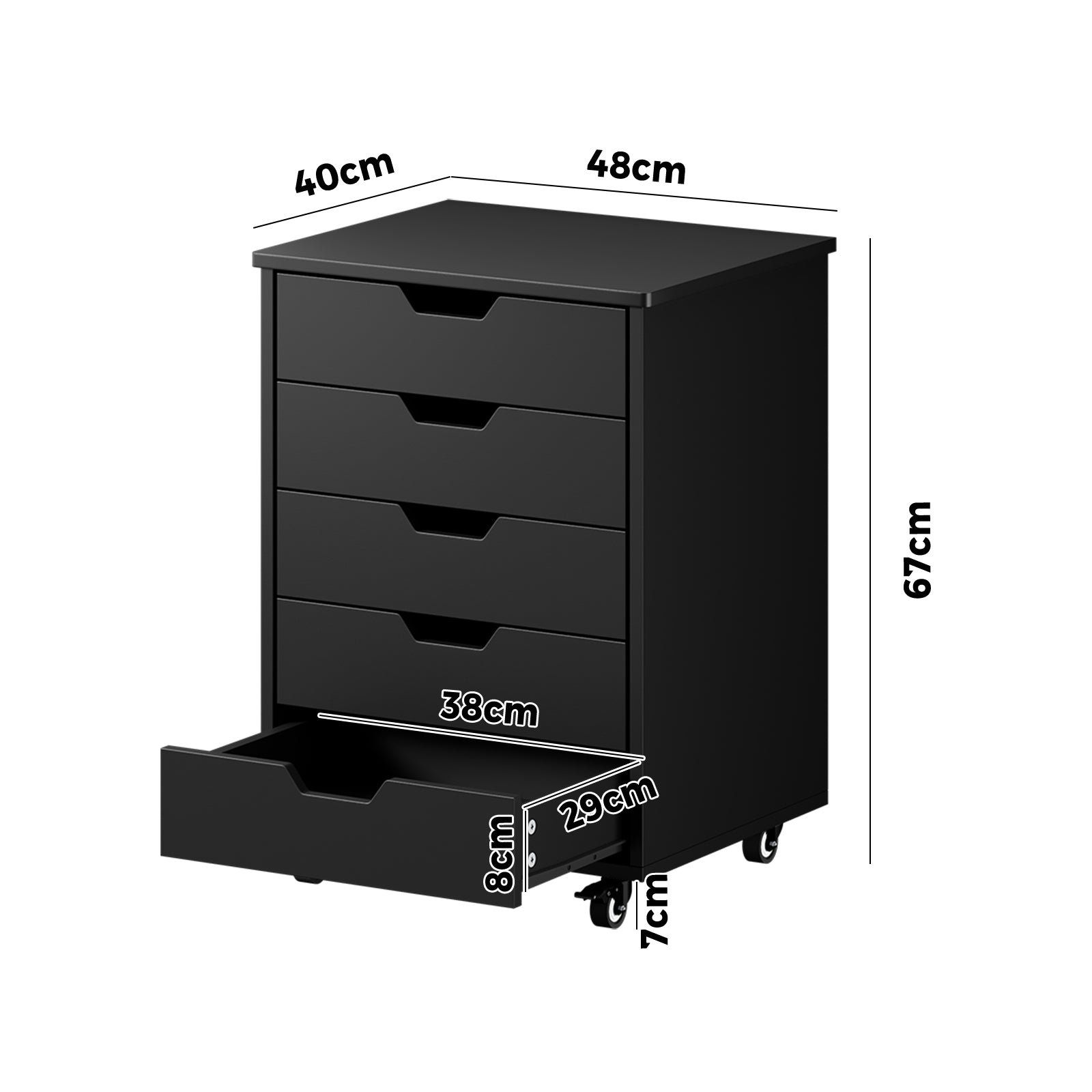 Oikiture 5 Drawer Mobile Filing Cabinet Storage Cabinet Home Office Black - Sunyee