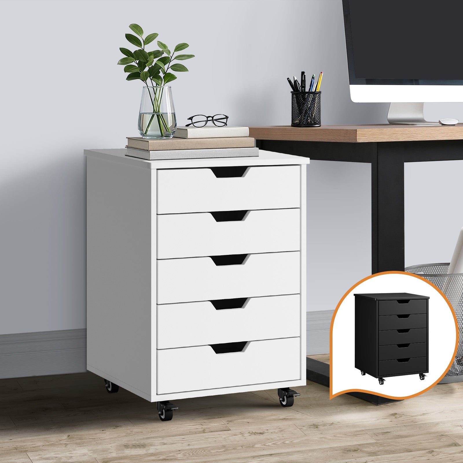 Oikiture 5 Drawer Mobile Filing Cabinet Storage Cabinet Home Office - Sunyee