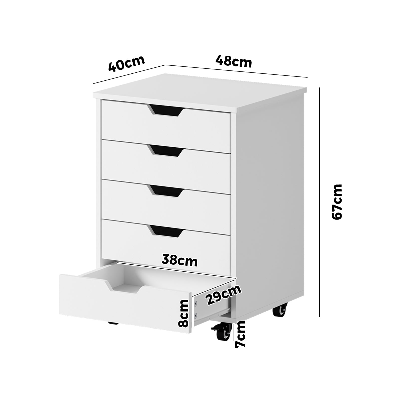 Oikiture 5 Drawer Mobile Filing Cabinet Storage Cabinet Home Office White - Sunyee