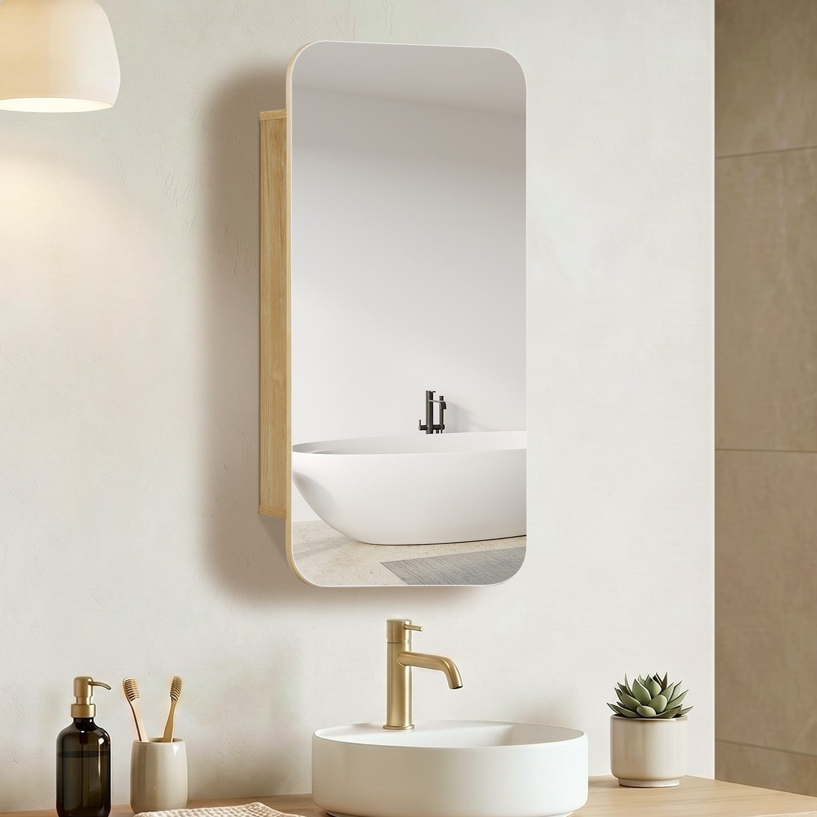 Welba Bathroom Mirror Cabinet Organiser 3-Tier Adjustable Shelves Natural